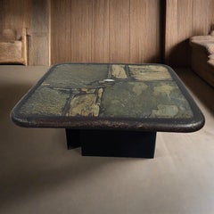 Brutalist Square Slate Stone White Agate Coffee Table by Paul Kingma