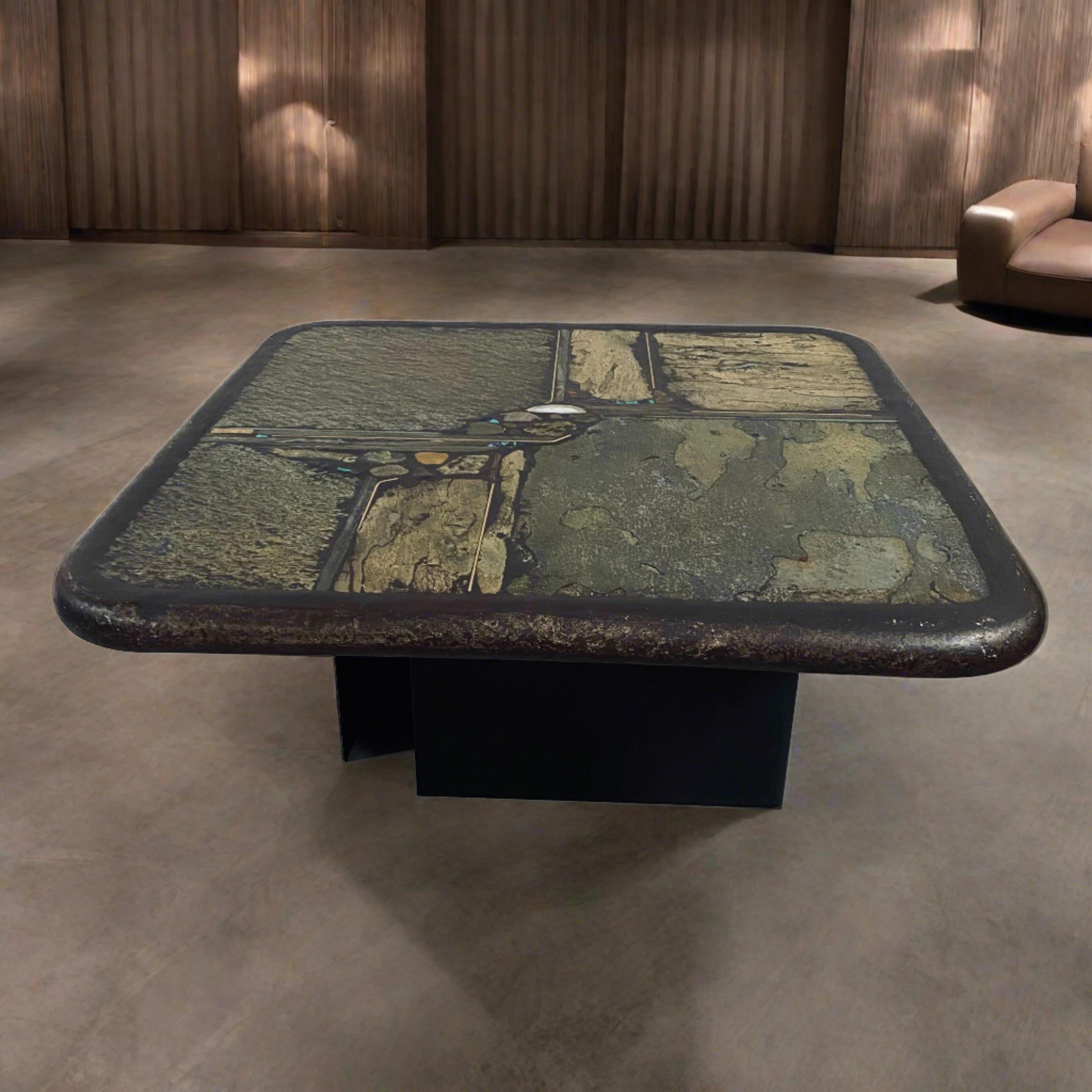 Brutalist Square Slate Stone White Agate Coffee Table by Paul Kingma  In Excellent Condition For Sale In DE MEERN, NL