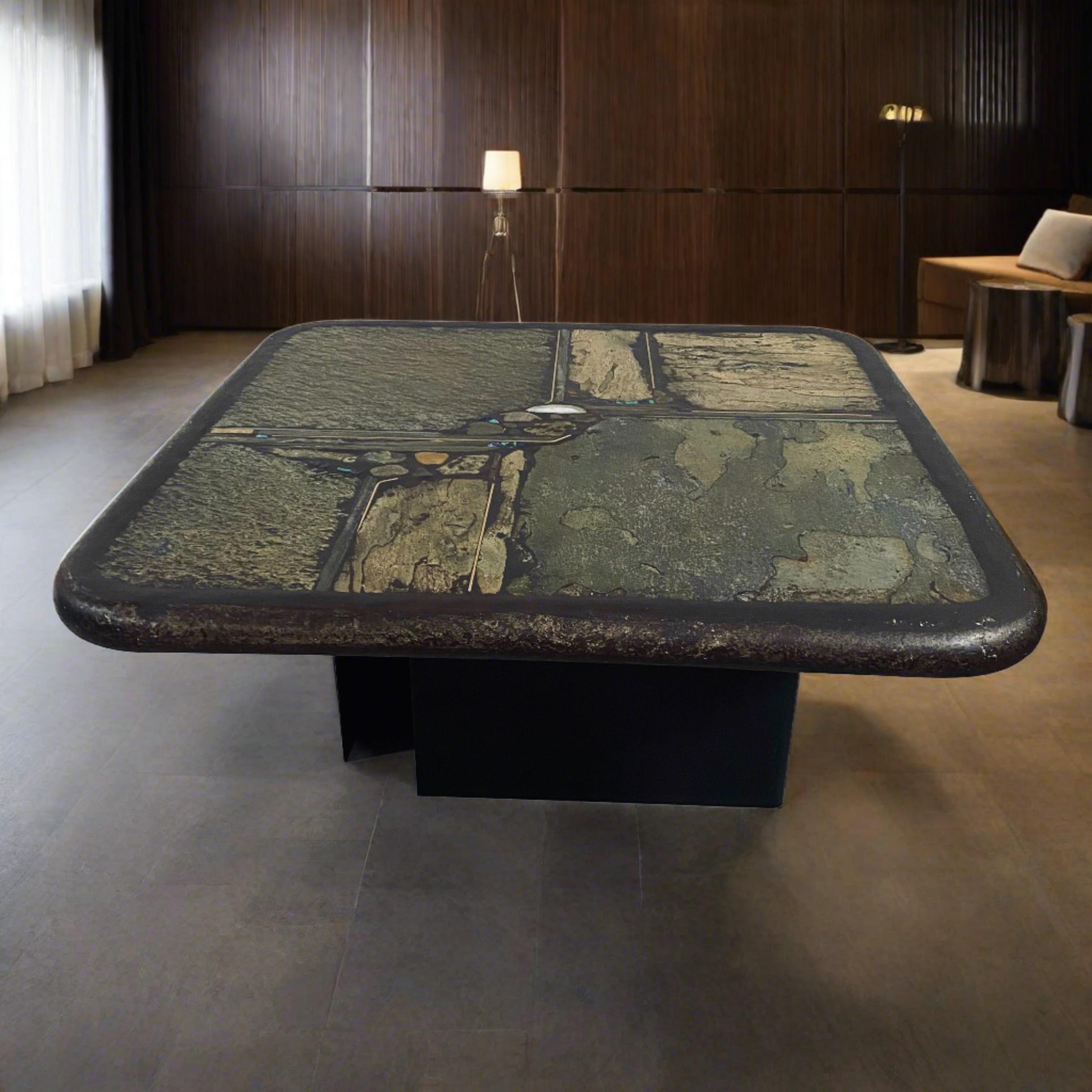 Fin du 20e siècle Table basse carrée brutaliste en ardoise et agate blanche de Paul Kingma  en vente