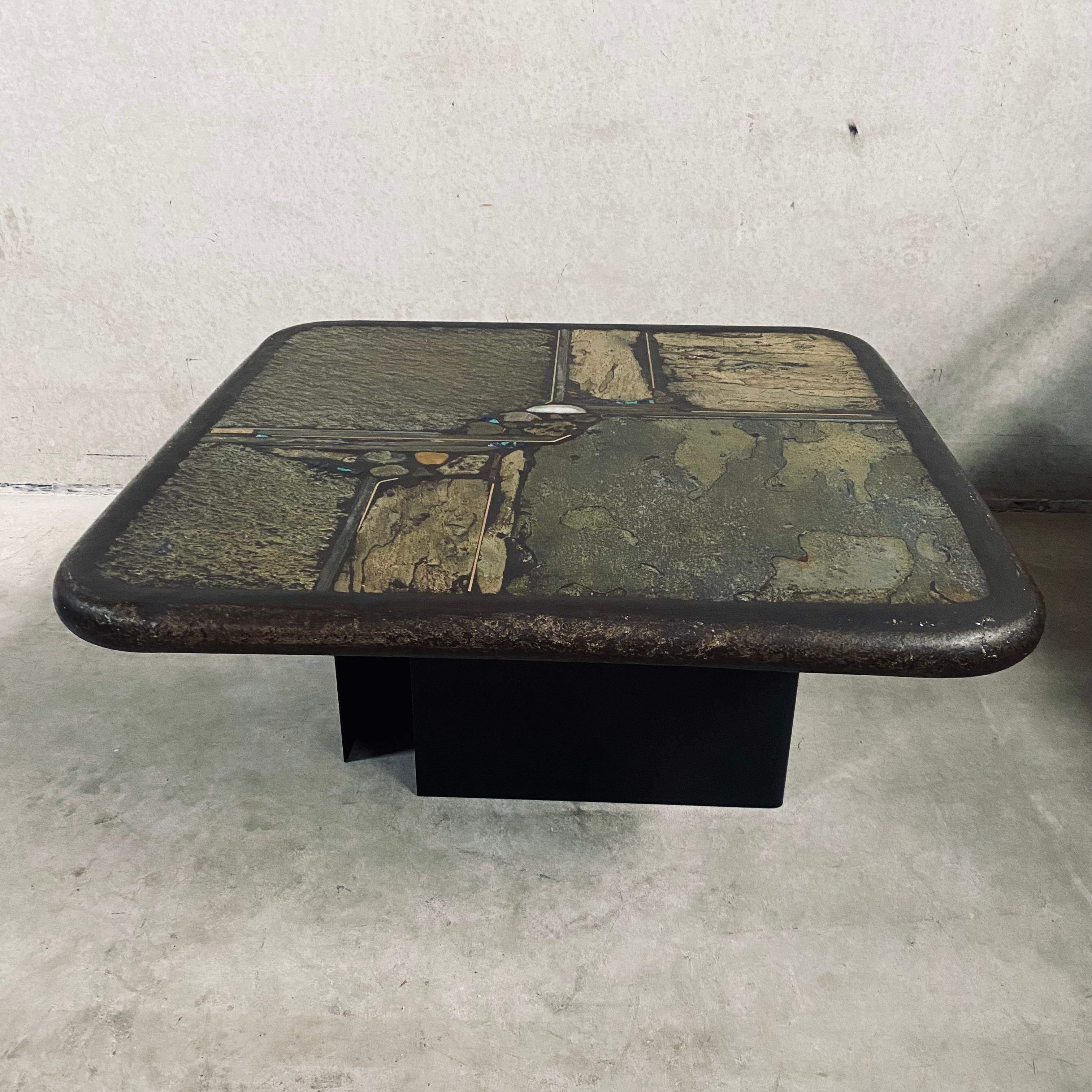 Table basse carrée brutaliste en ardoise et agate blanche de Paul Kingma  en vente 9