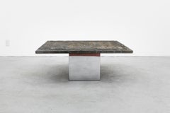 1970s Dr Peter Draenert Brutalist Stone Coffee Table, Chrome Pedestal Base