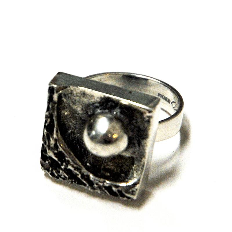 Late 20th Century Brutalist Square Vintage Silver Ring, Finland, 1970