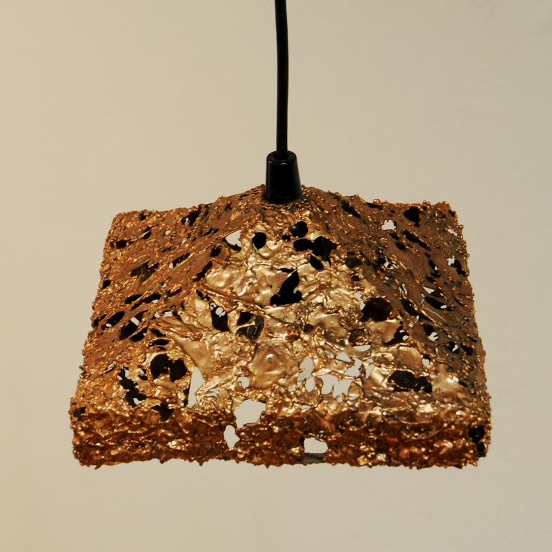 Brutalist Square Shaped Copper Ceiling Lamp 1960s, Sweden In Good Condition In Stockholm, SE