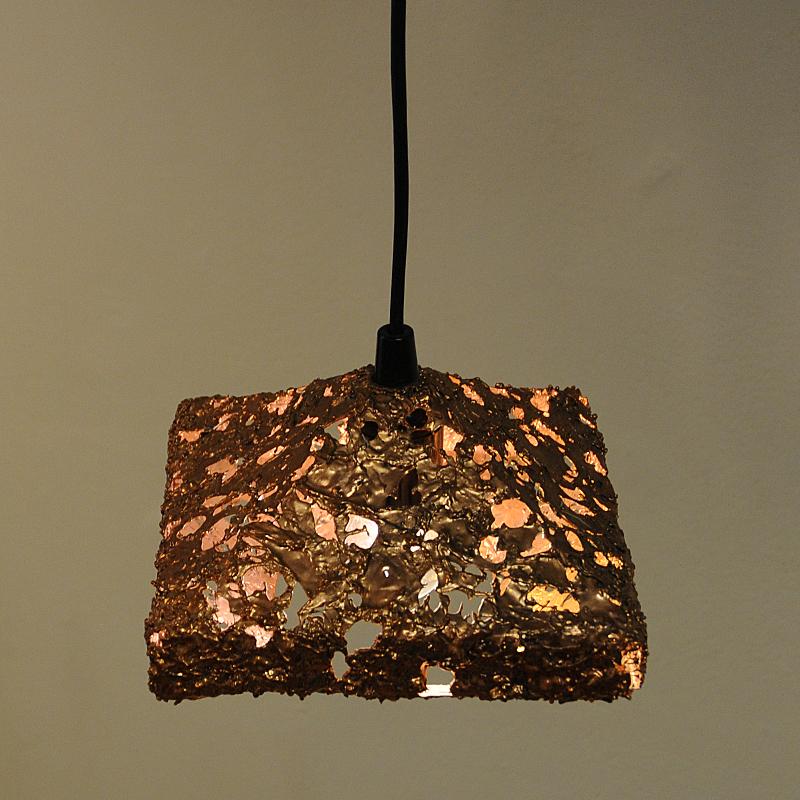 Mid-20th Century Brutalist Square Shaped Copper Ceiling Lamp 1960s, Sweden