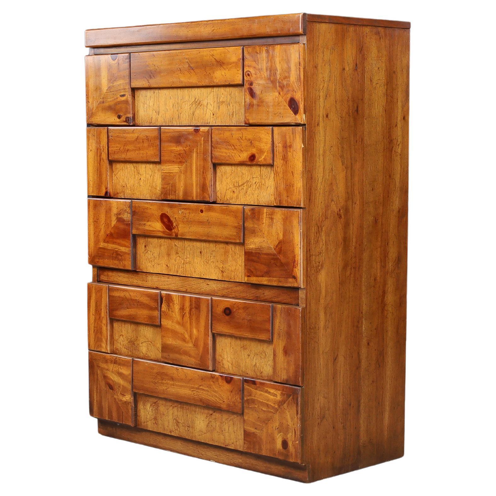 Commode brutaliste "Staccato" par Lane Furniture, USA, années 1970 en vente