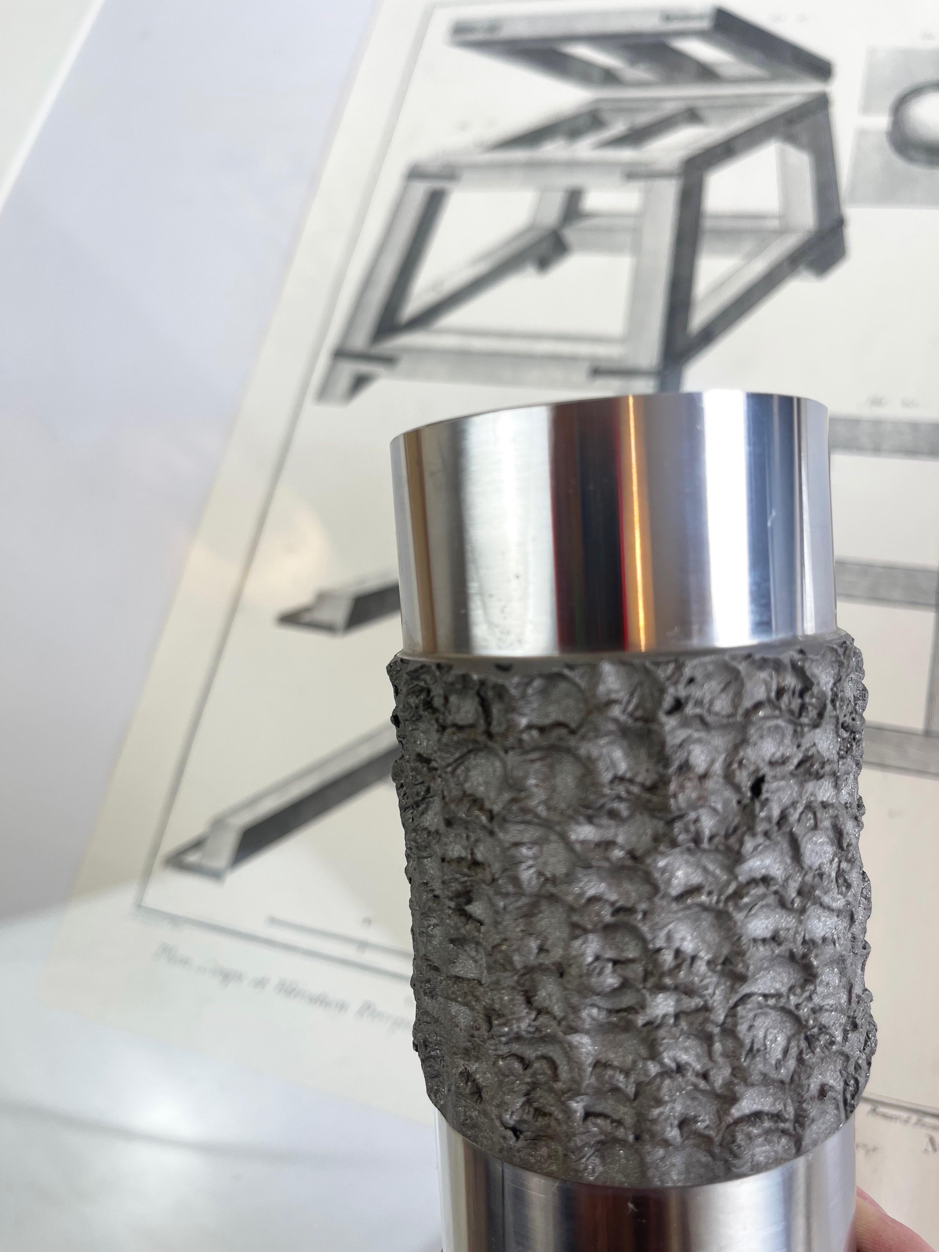 Brutalistische Stahlvase Zylinder BMF Quist Nagel, Mitte des Jahrhunderts ca. 1970, Deutschland im Zustand „Gut“ im Angebot in Andernach, DE