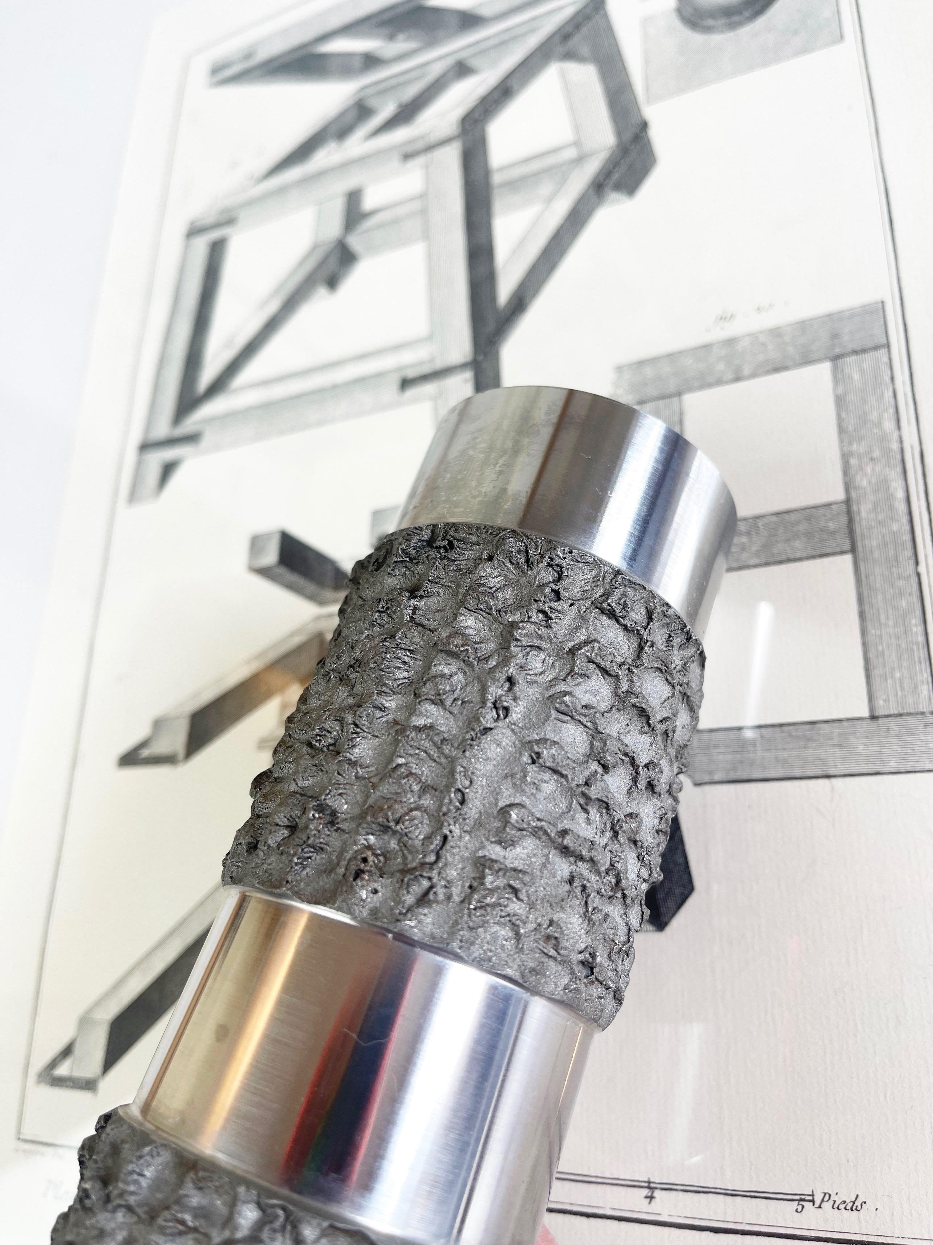 Brutalistische Stahlvase Zylinder BMF Quist Nagel, Mitte des Jahrhunderts ca. 1970, Deutschland (Edelstahl) im Angebot
