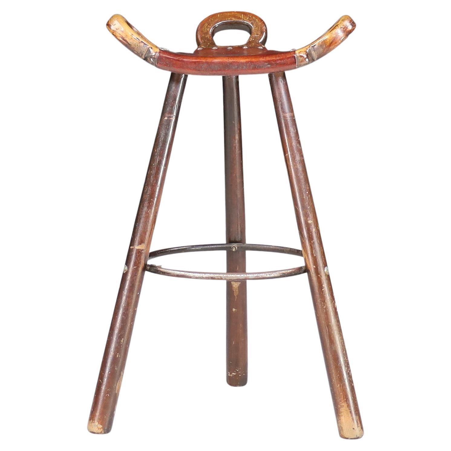 Brutalist Stained Beech Bar Stool, Spain 1970s For Sale