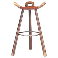 Tabouret de bar en hêtre teinté brutaliste, Espagne, années 1970 