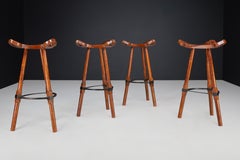 Brutalist Stained Beech Bar Stools, Spain 1970s