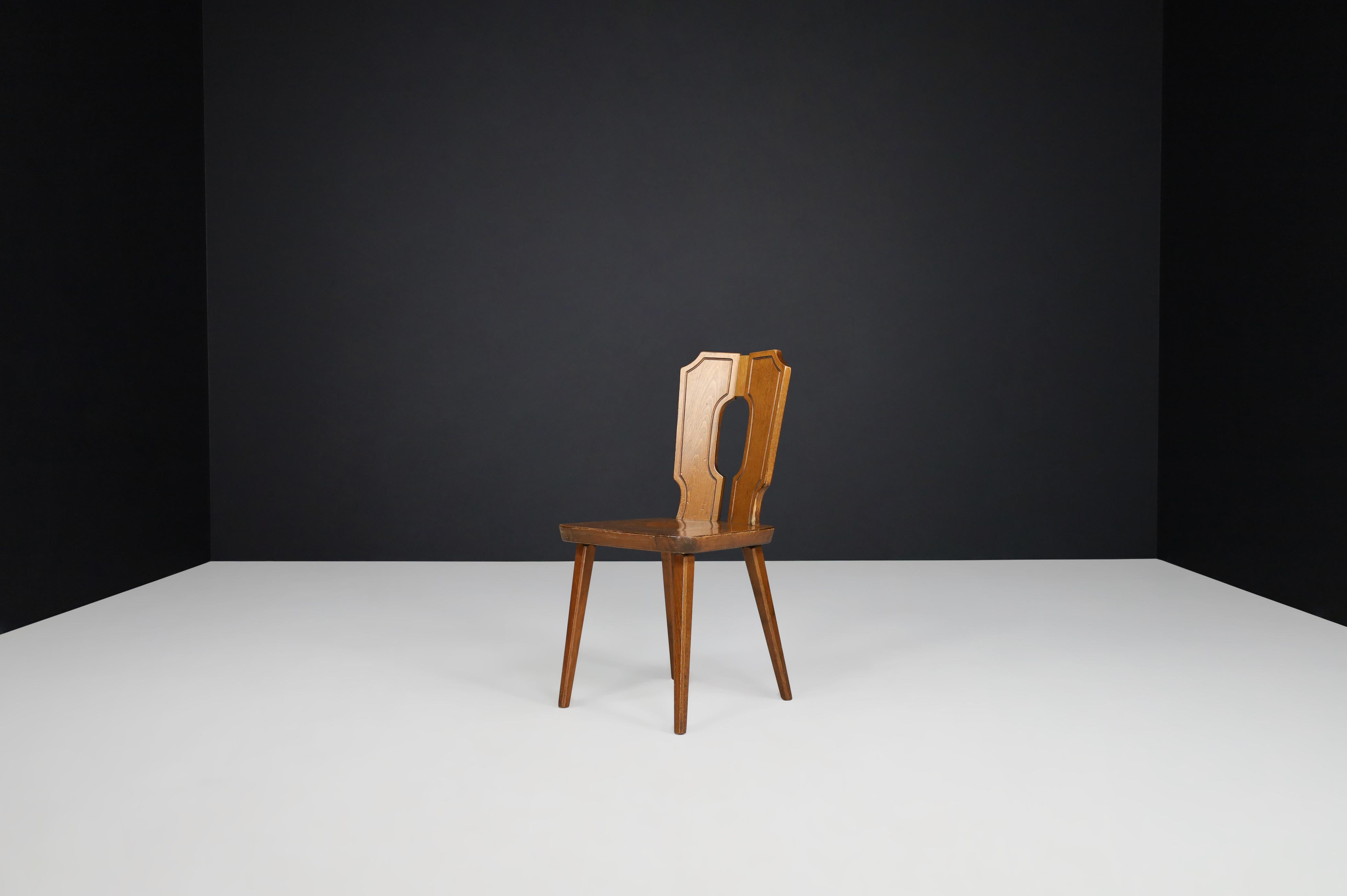 Brutalist Stained Beech Dining Chairs, France 1960s For Sale 7