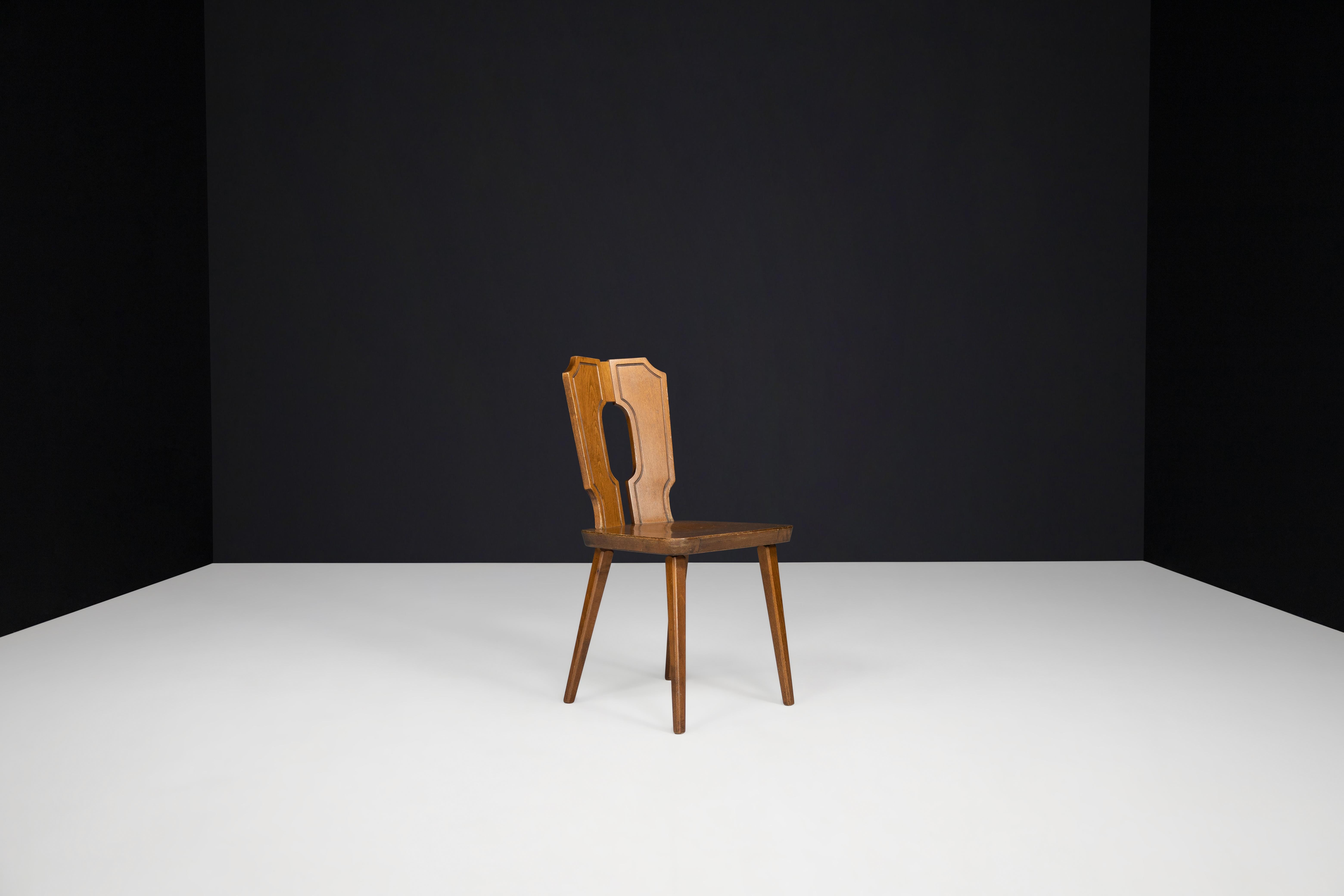 20th Century Brutalist Stained Beech Dining Chairs, France 1960s  For Sale