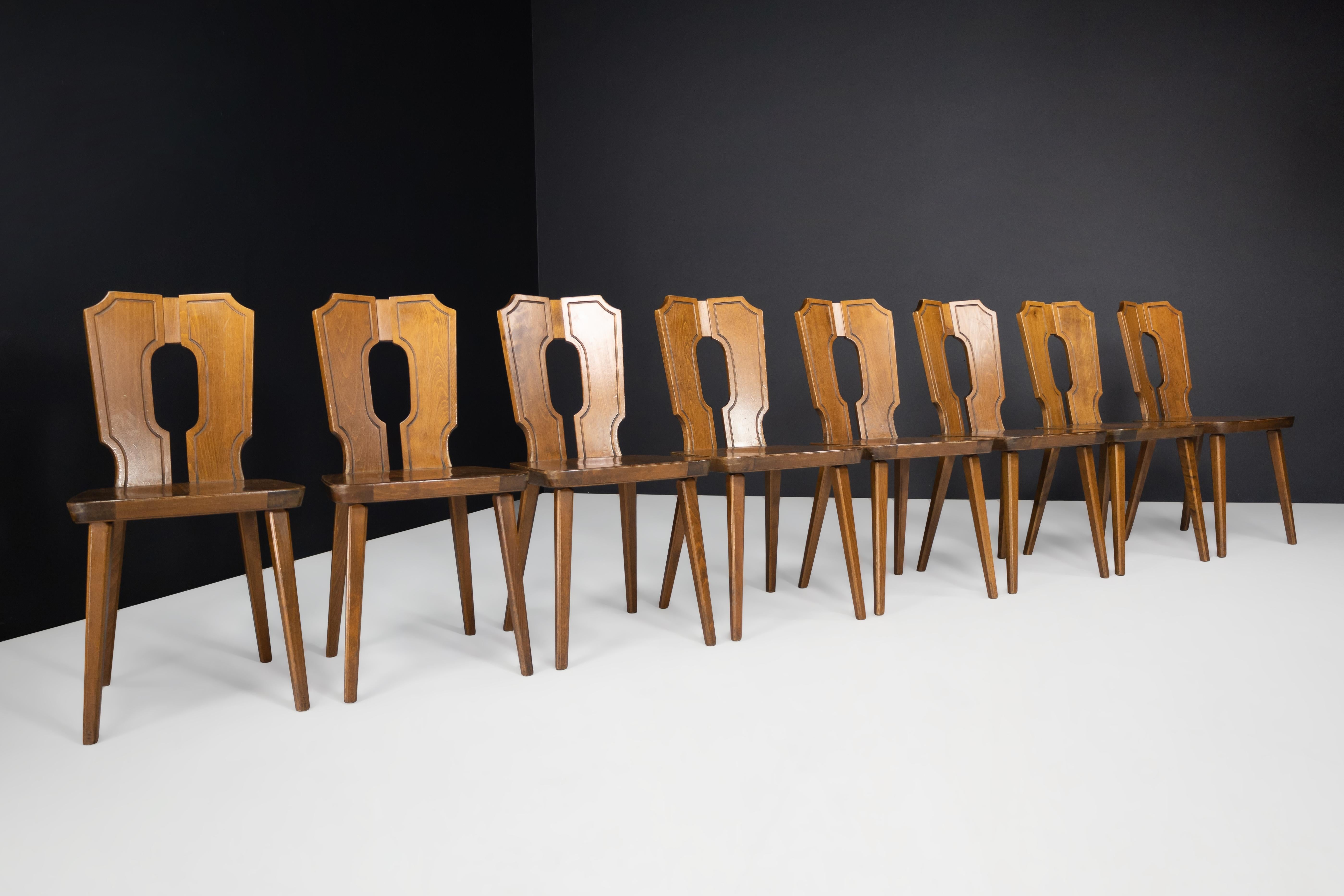 Brutalist Stained Beech Dining Chairs, France 1960s  For Sale 1