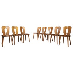 Chaises de salle à manger brutalistes en hêtre teinté, France, années 1960