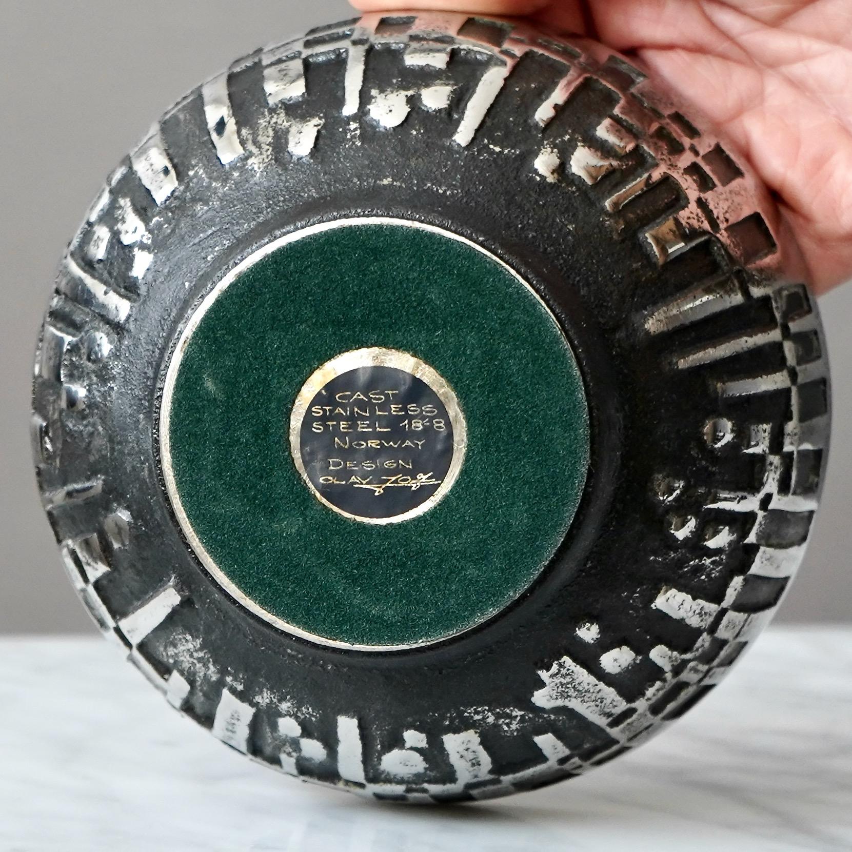 Late 20th Century Brutalist Stainless Steel Bowl by Olav Joa Joff. Polaris, Norway 1972. Steel Art For Sale