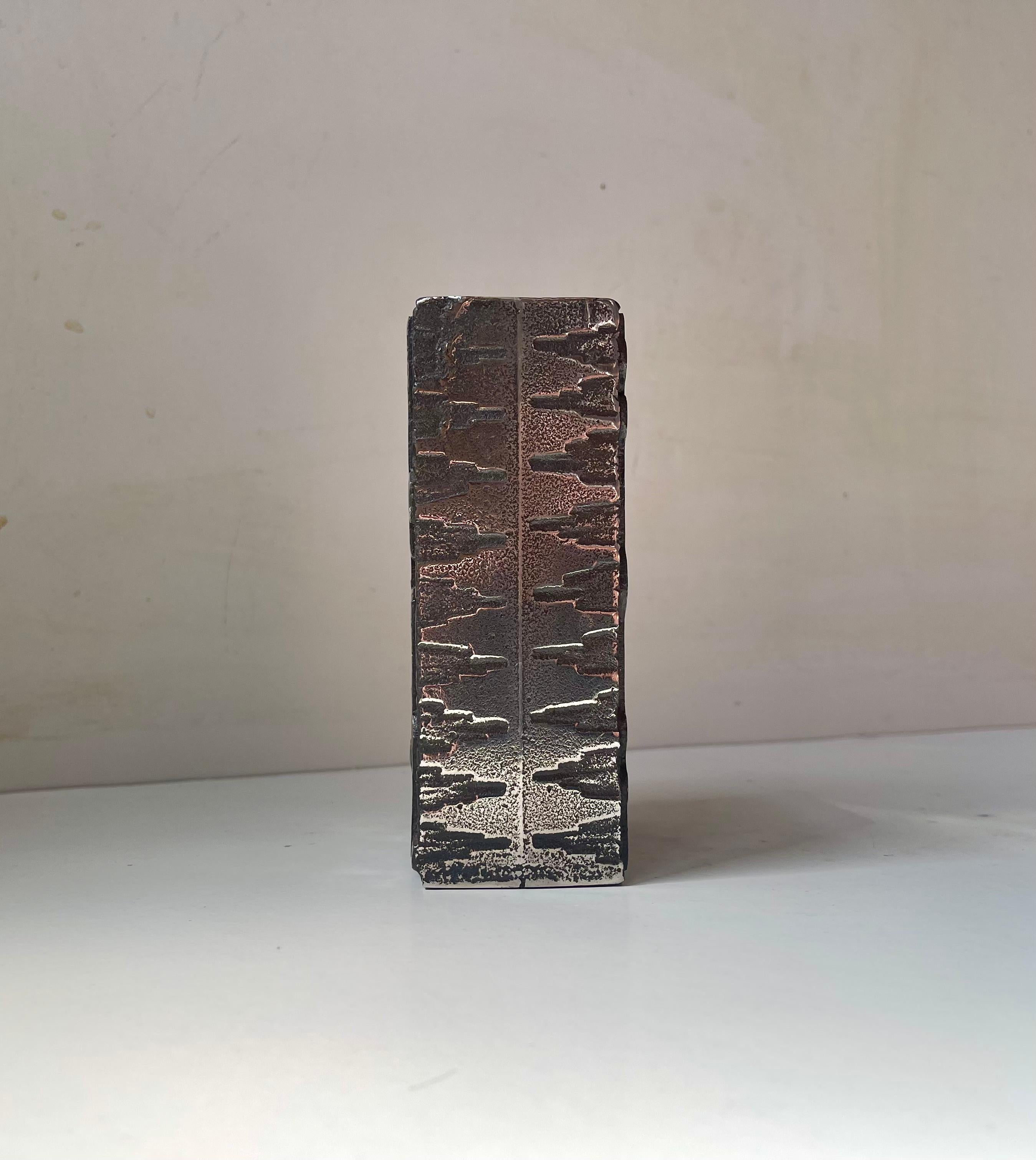 Late 20th Century Brutalist Stainless Steel Vase by Olav Joff for Polaris/Figgjo, Norway 1970s For Sale