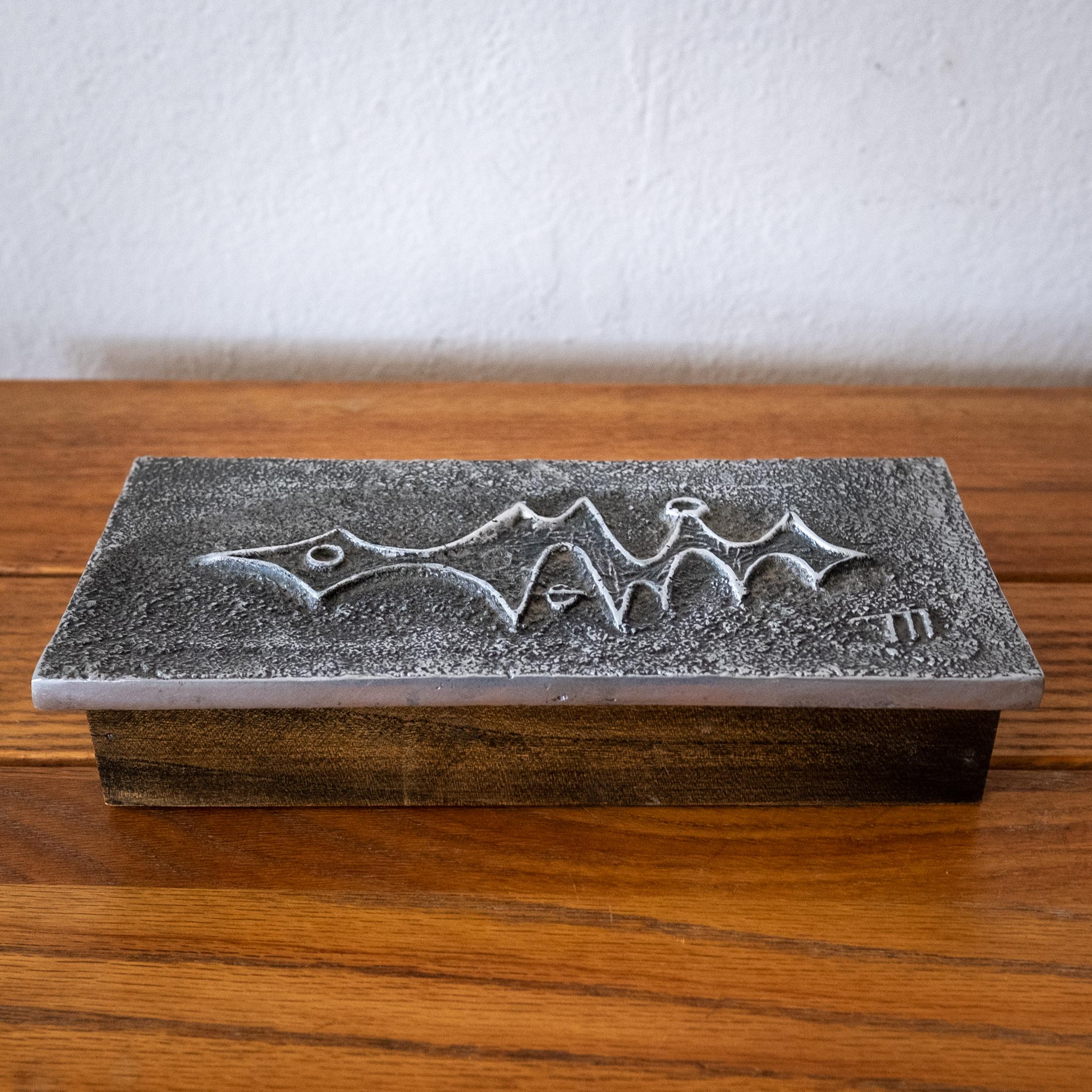 Brutalist cast aluminum stash or jewelry box by Richard Myklebust. Great abstract design. Signed and dated, 1971. USA.