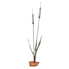 Brutalist Steel Cattail Table Top Sculpture Signed