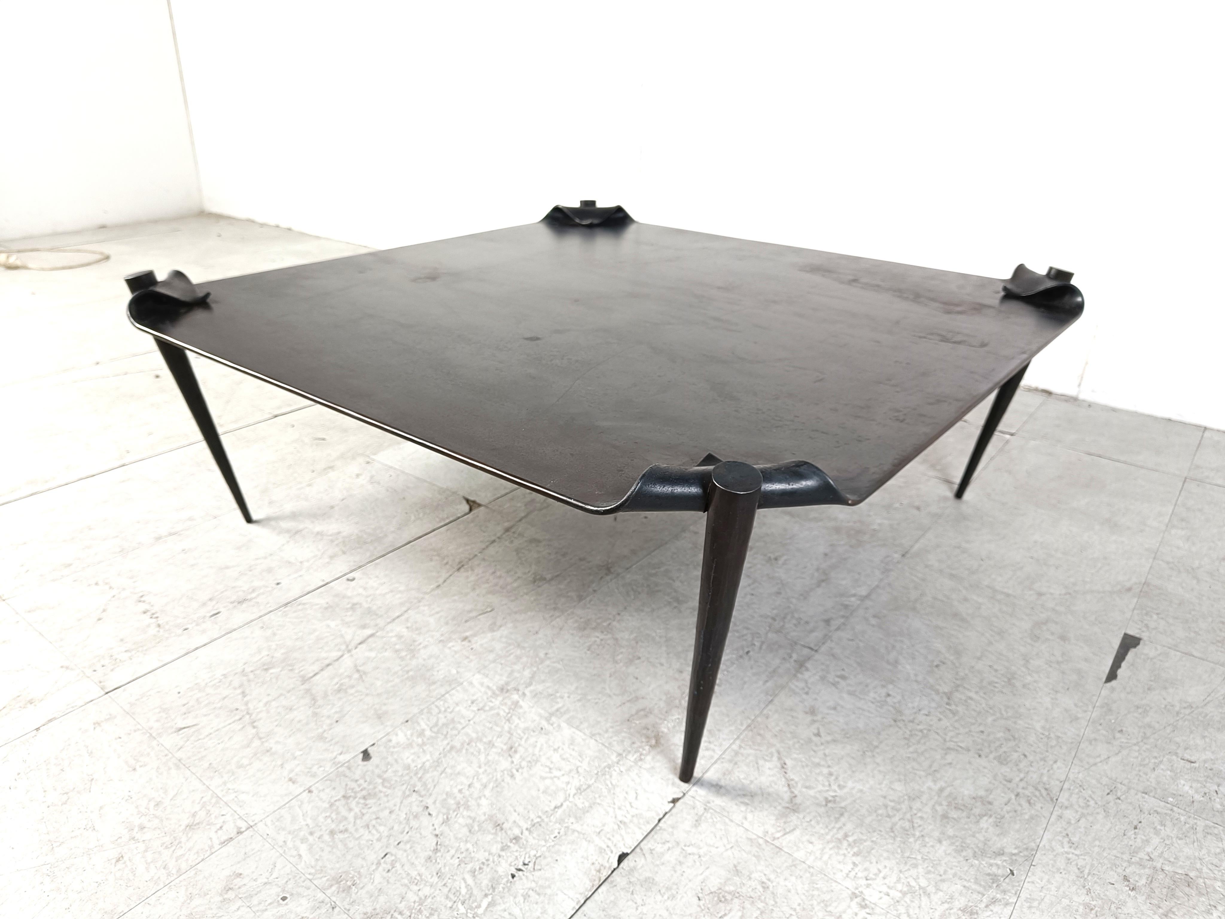 Brutalist steel coffee table 1970s For Sale 4