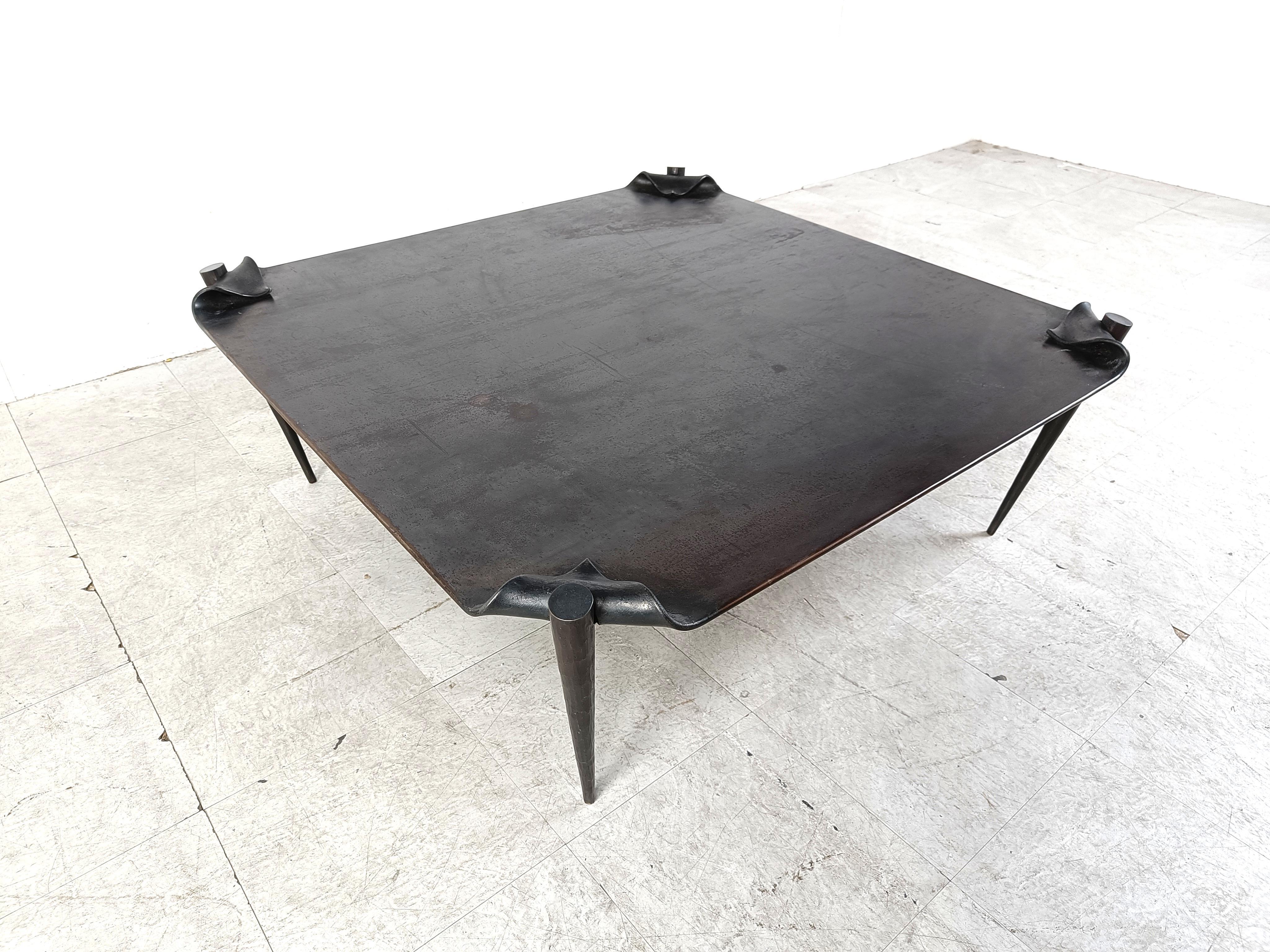 Brutalist steel coffee table 1970s For Sale 5
