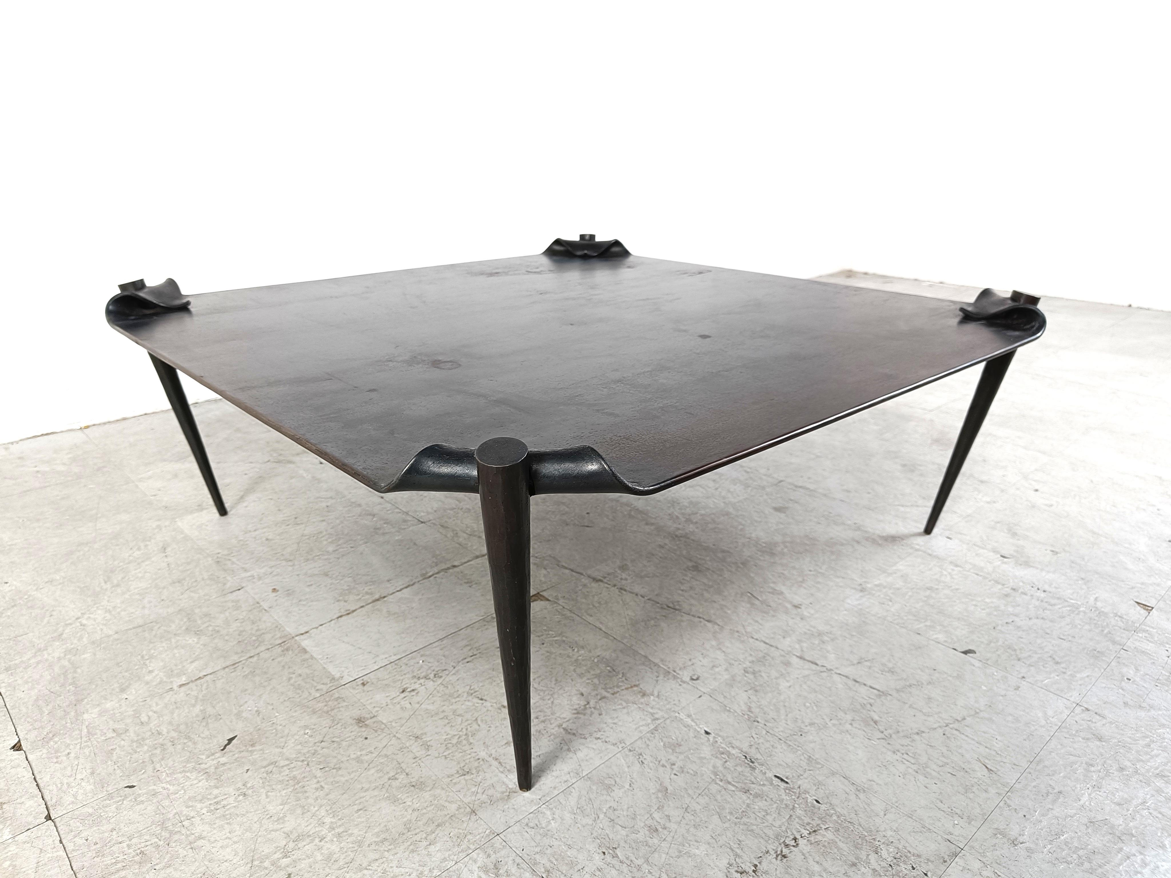 Brutalist steel coffee table 1970s For Sale 6