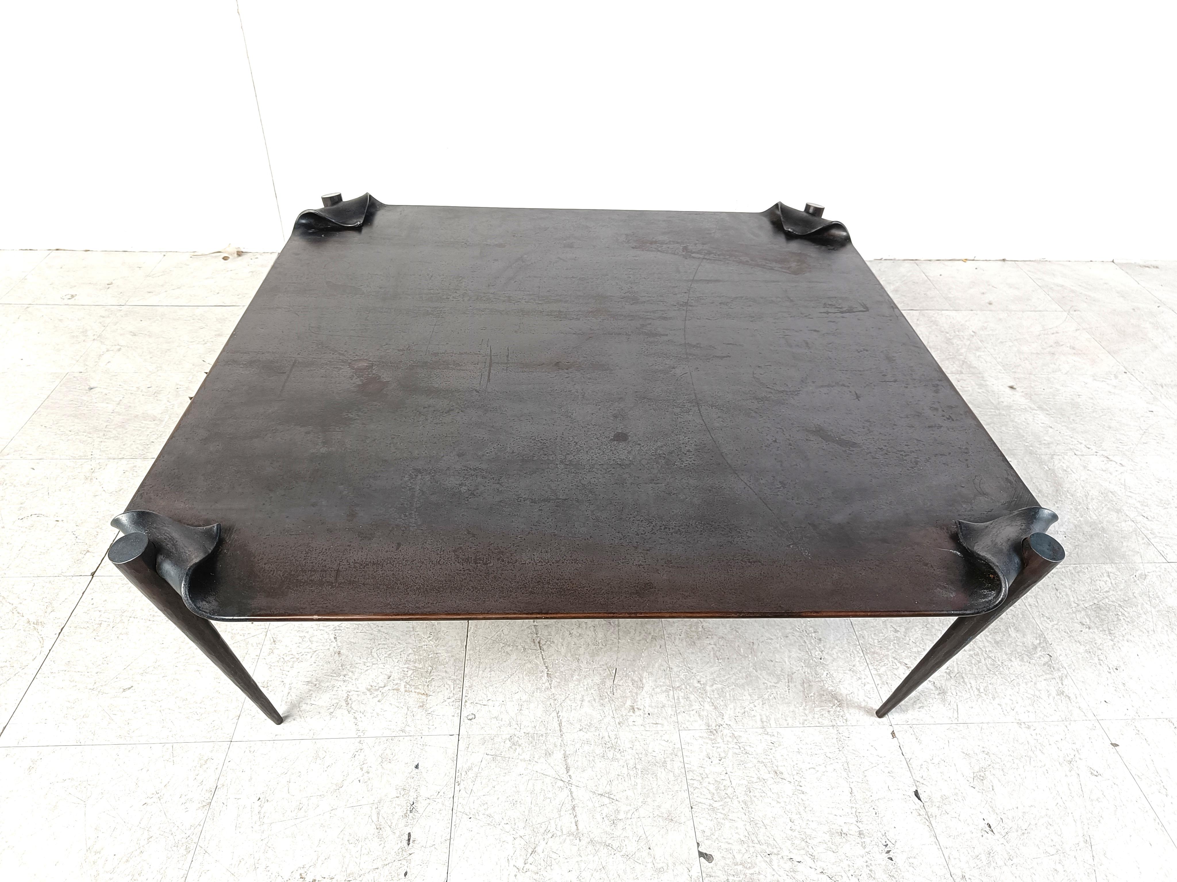 Belgian Brutalist steel coffee table 1970s For Sale