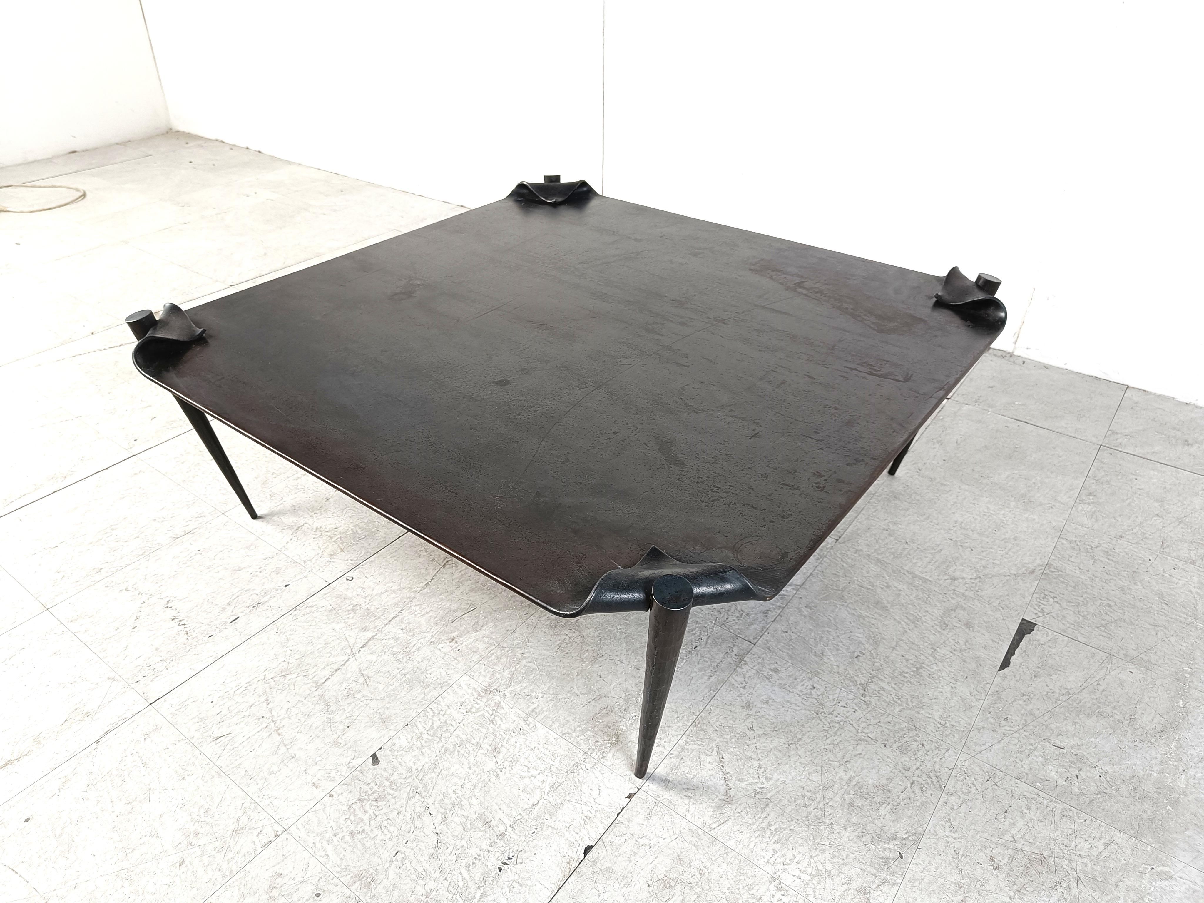 Brutalist steel coffee table 1970s For Sale 3