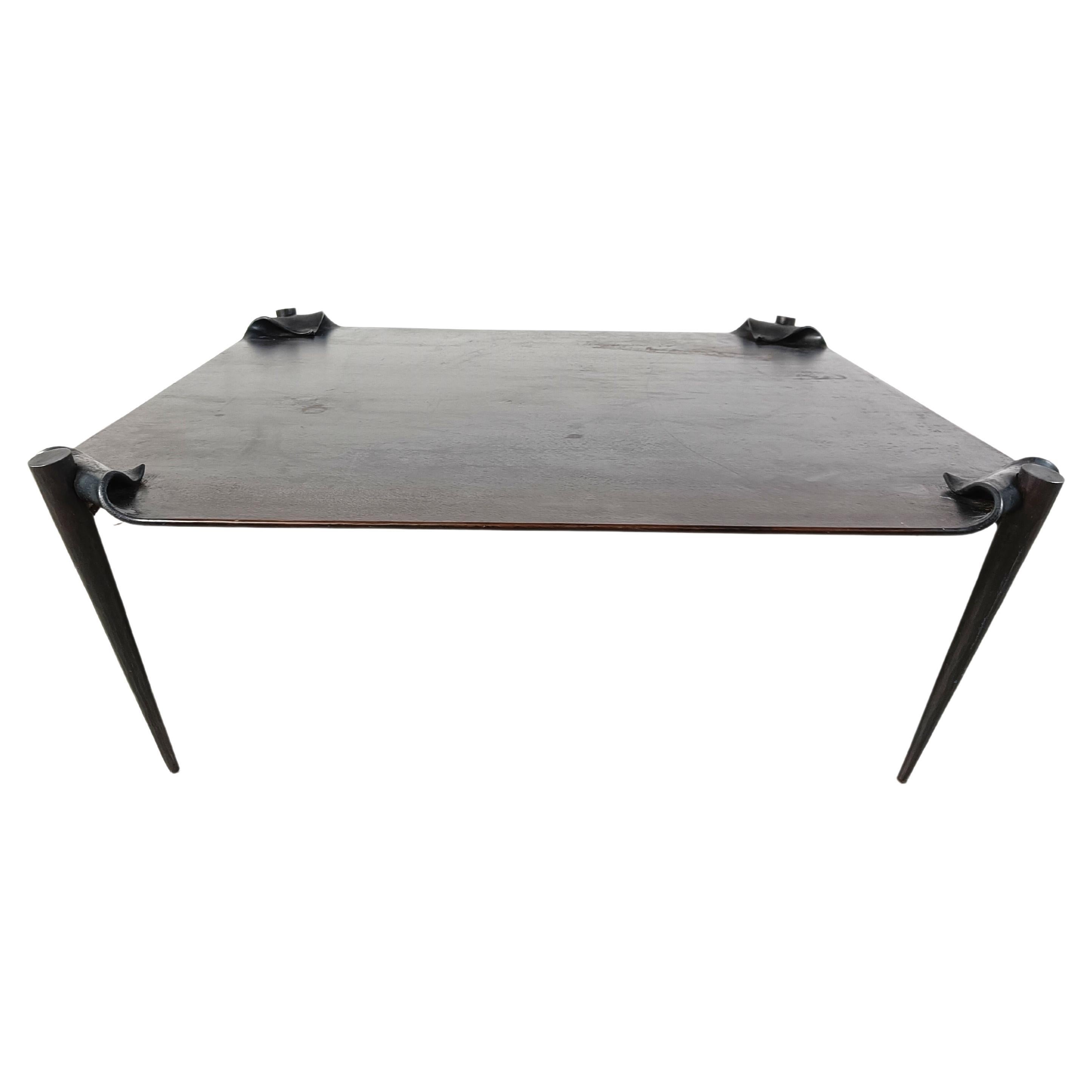 Brutalist steel coffee table 1970s For Sale