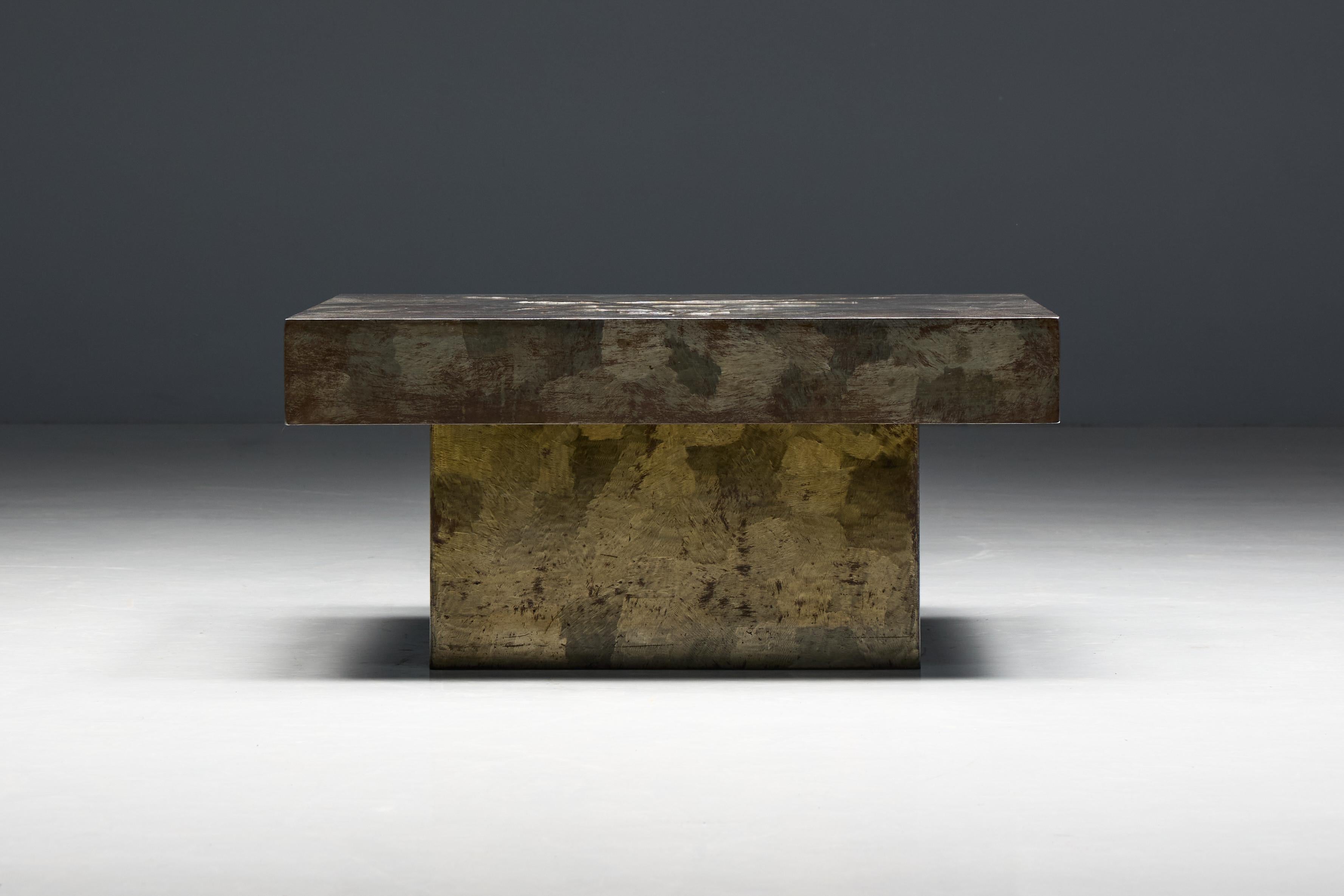 Brutalist Steel Coffee Table, France, 1970s For Sale 8