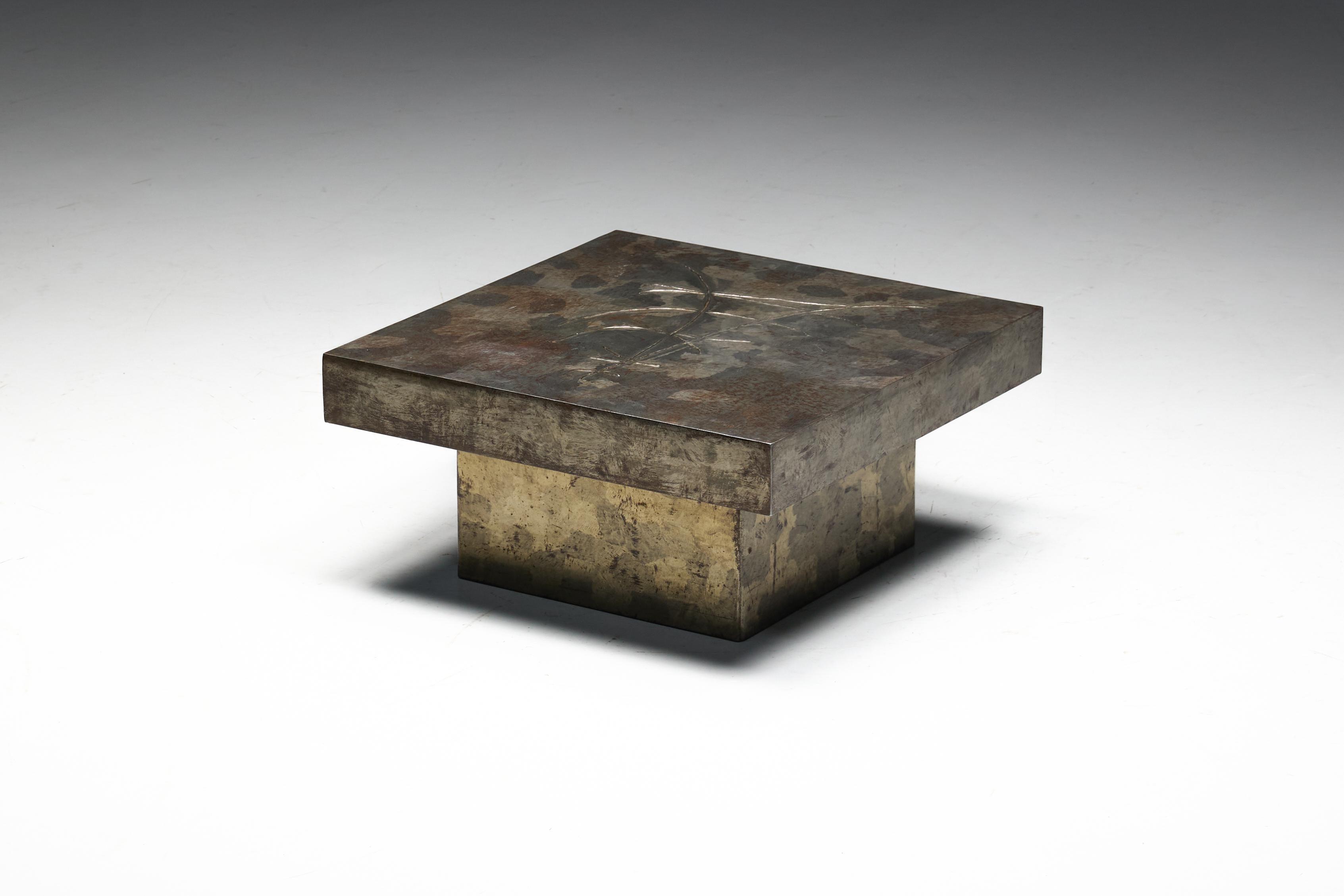 Brutalist Steel Coffee Table, France, 1970s For Sale 10