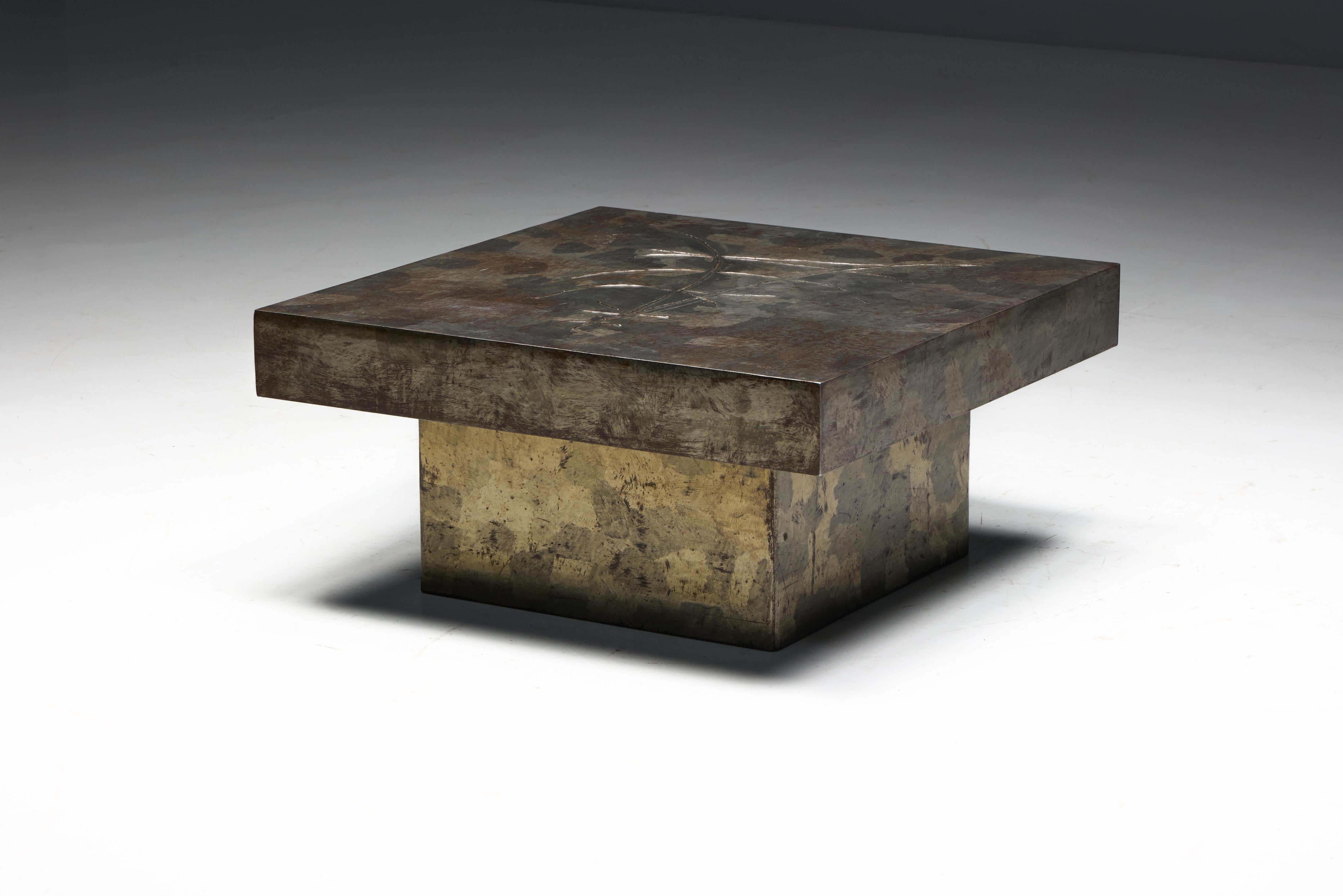 Brutalist Steel Coffee Table, France, 1970s For Sale 13
