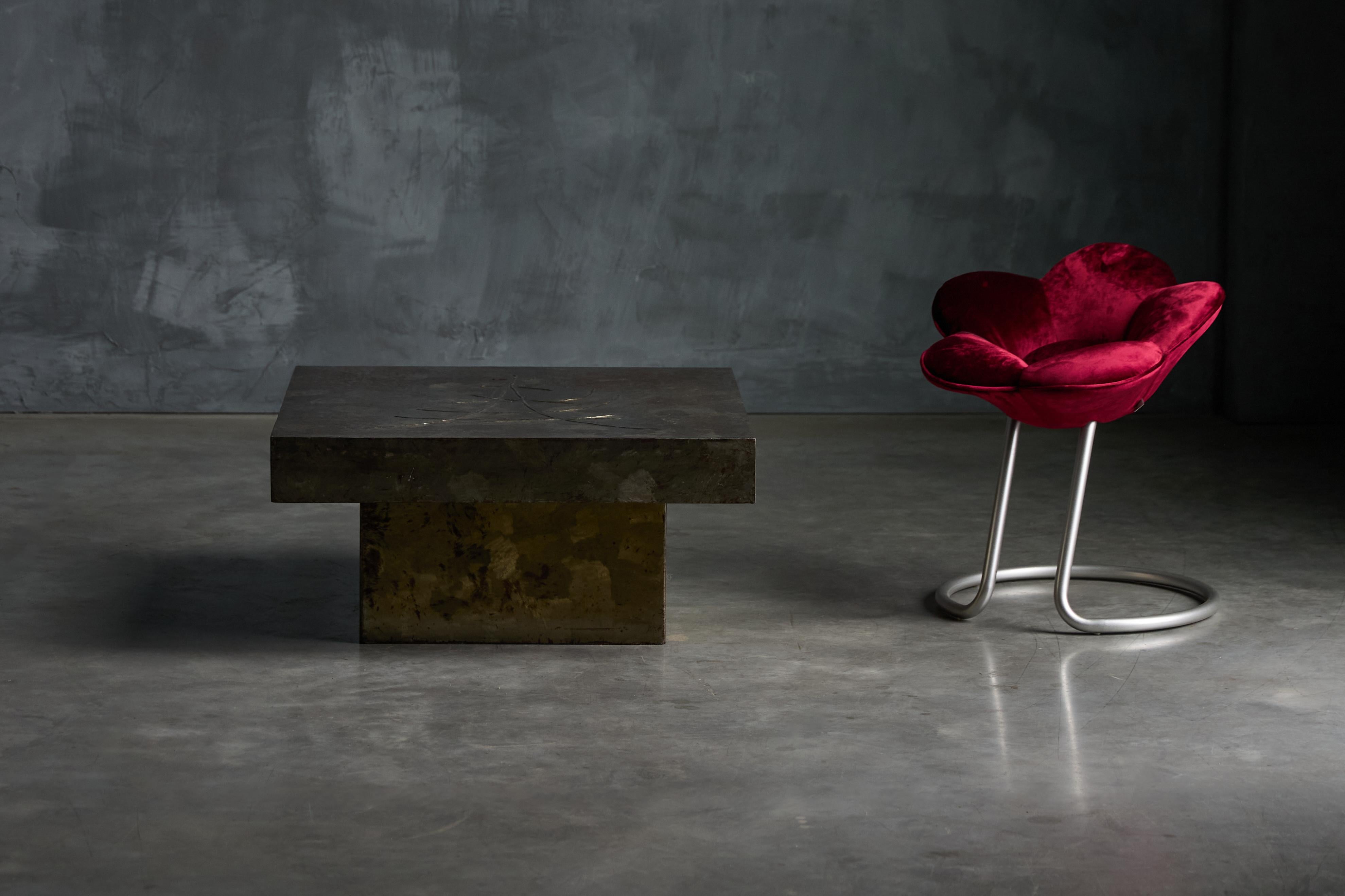 French Brutalist Steel Coffee Table, France, 1970s For Sale