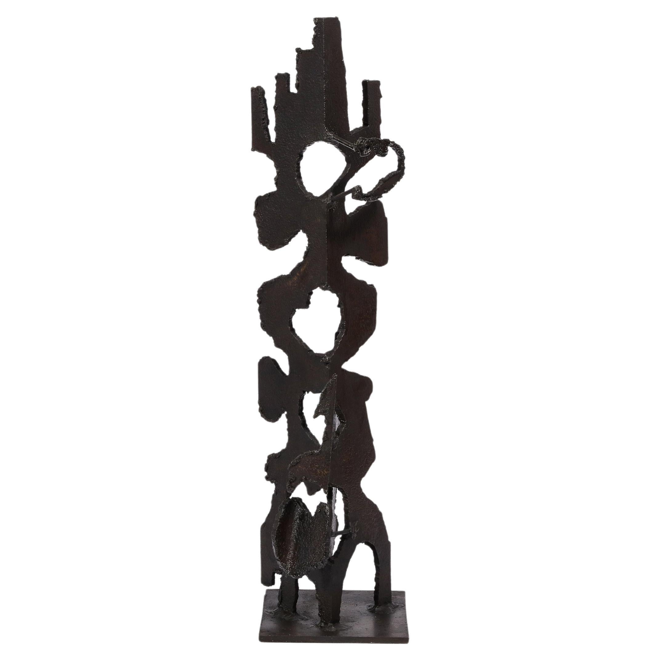 Brutalist Steel Sculpture in Oil and Waxed Finish by Jan Van Deckter For Sale
