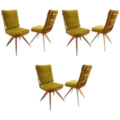 Retro Brutalist Steel Swivel Dining Chairs, Set of 6