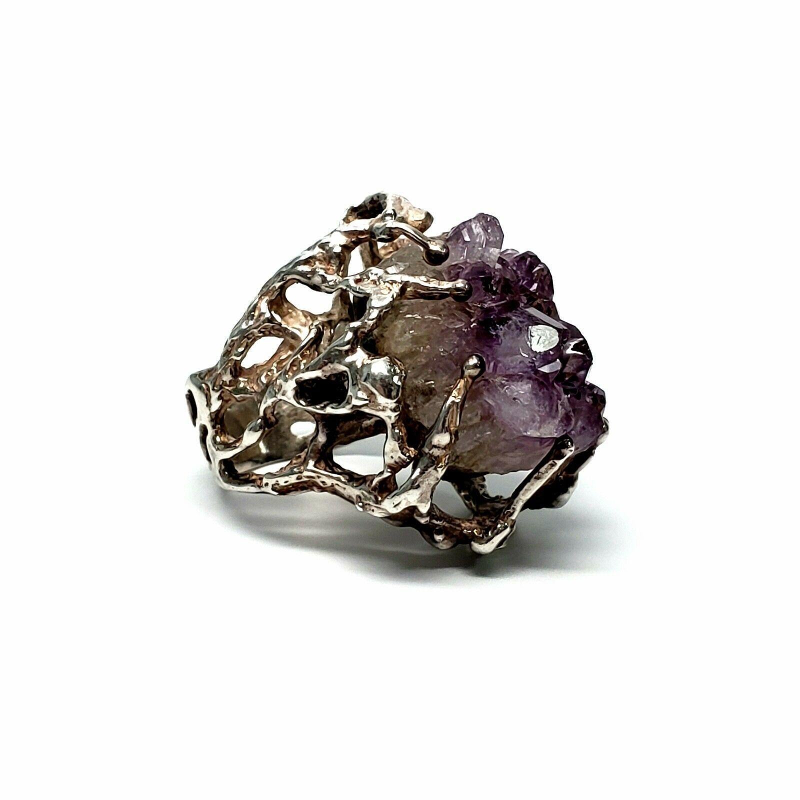 Brutalist Sterling Silver Raw Amethyst Ring In Good Condition In Washington Depot, CT