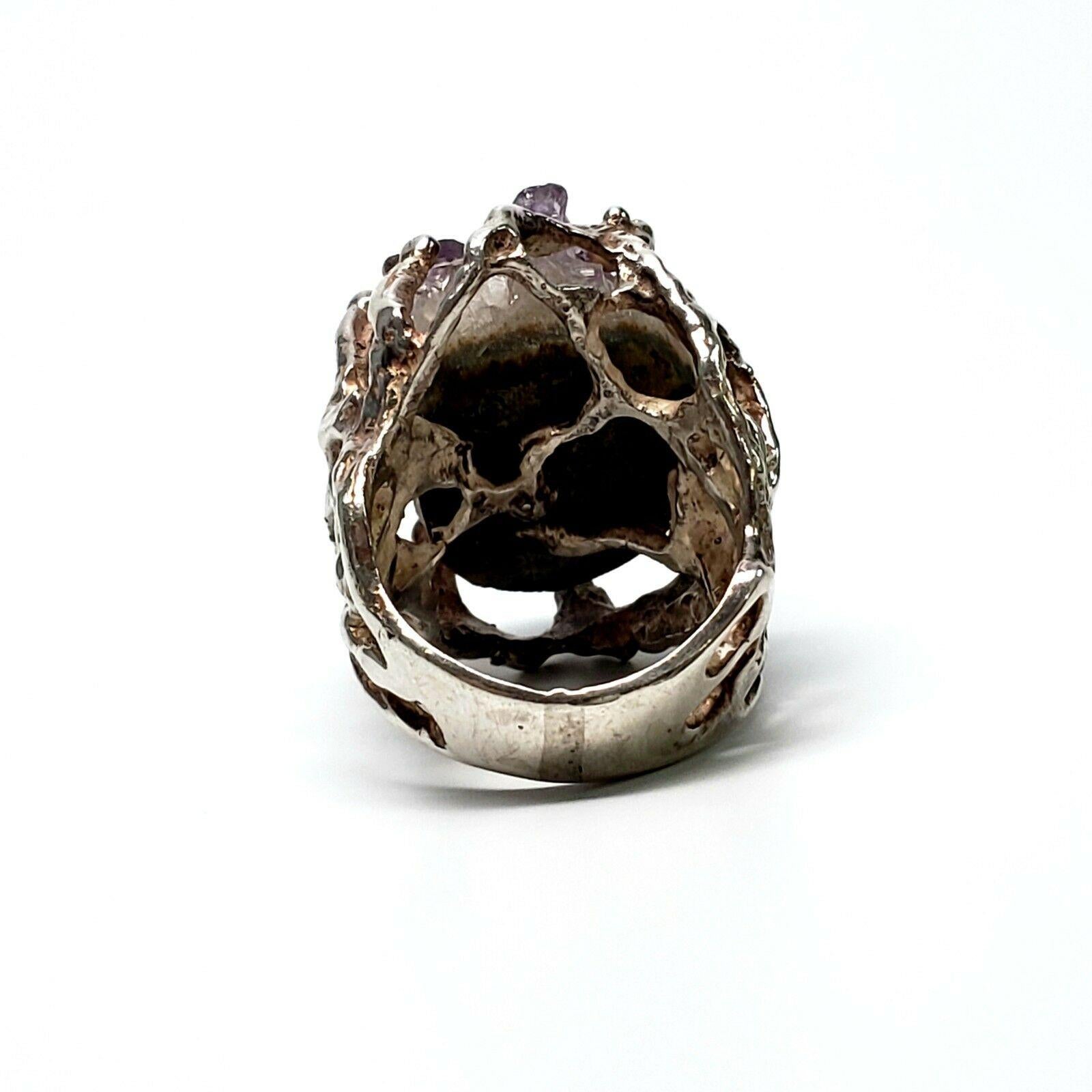 Women's Brutalist Sterling Silver Raw Amethyst Ring