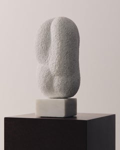 Brutalist stippled abstract sculpture in Carrara marble by Anna Mizak