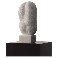 Brutalist stippled abstract sculpture in Carrara marble by Anna Mizak
