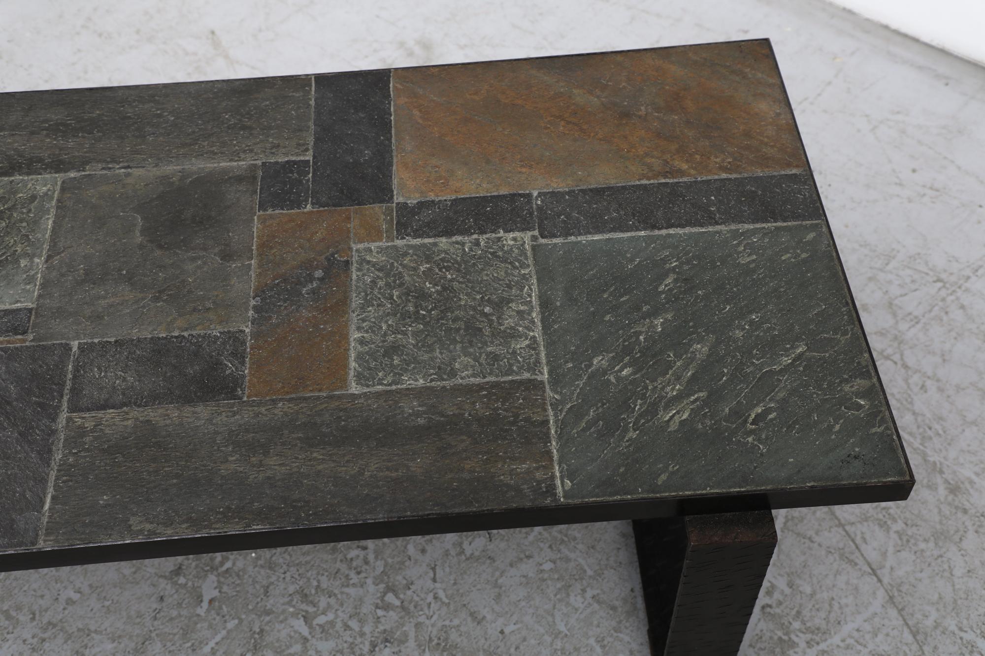 Table basse brutaliste en mosaïque de pierre et d'acier dans le style de Paul Kingma en vente 4