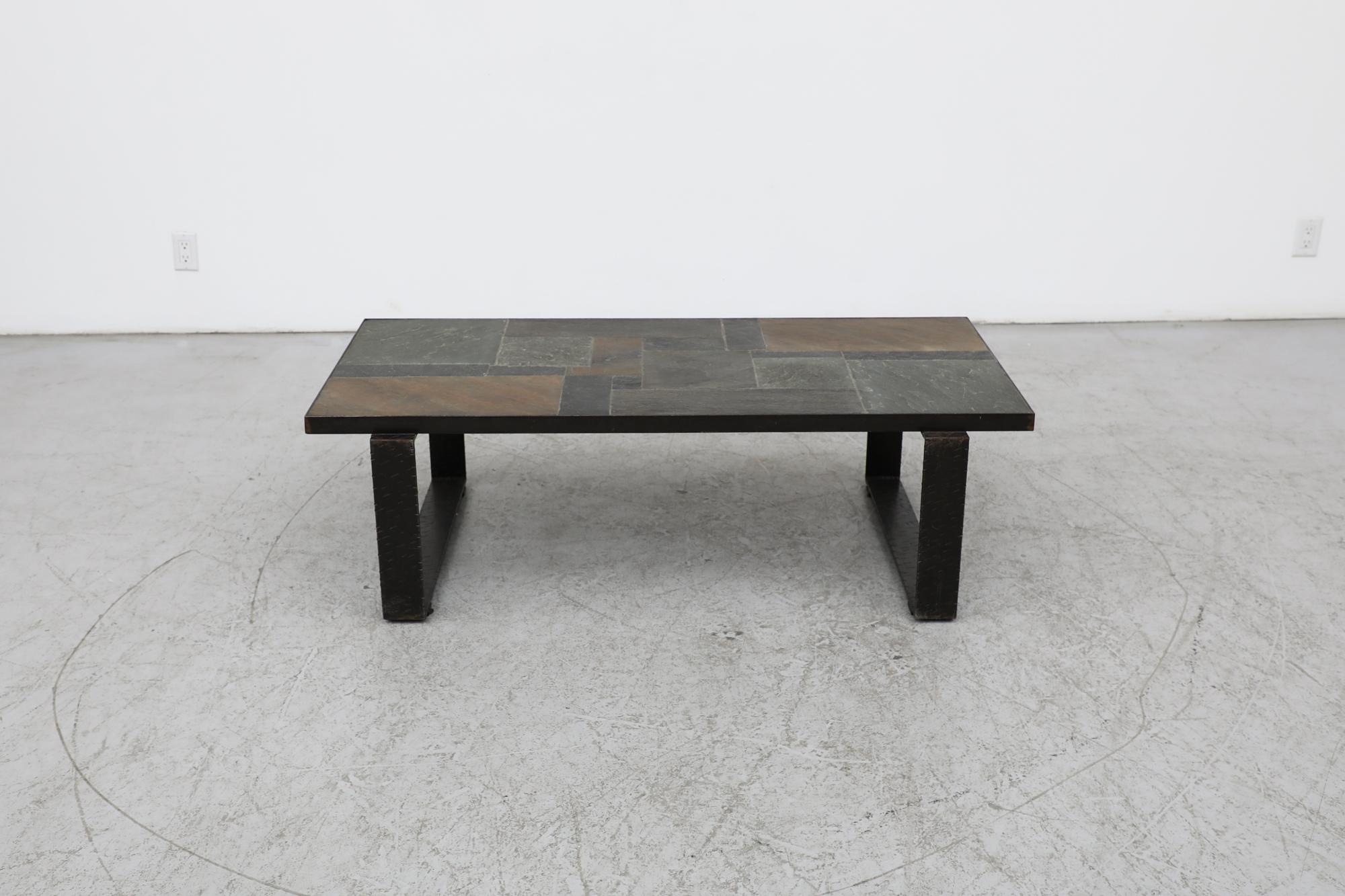 Mid-Century Modern Table basse brutaliste en mosaïque de pierre et d'acier dans le style de Paul Kingma en vente