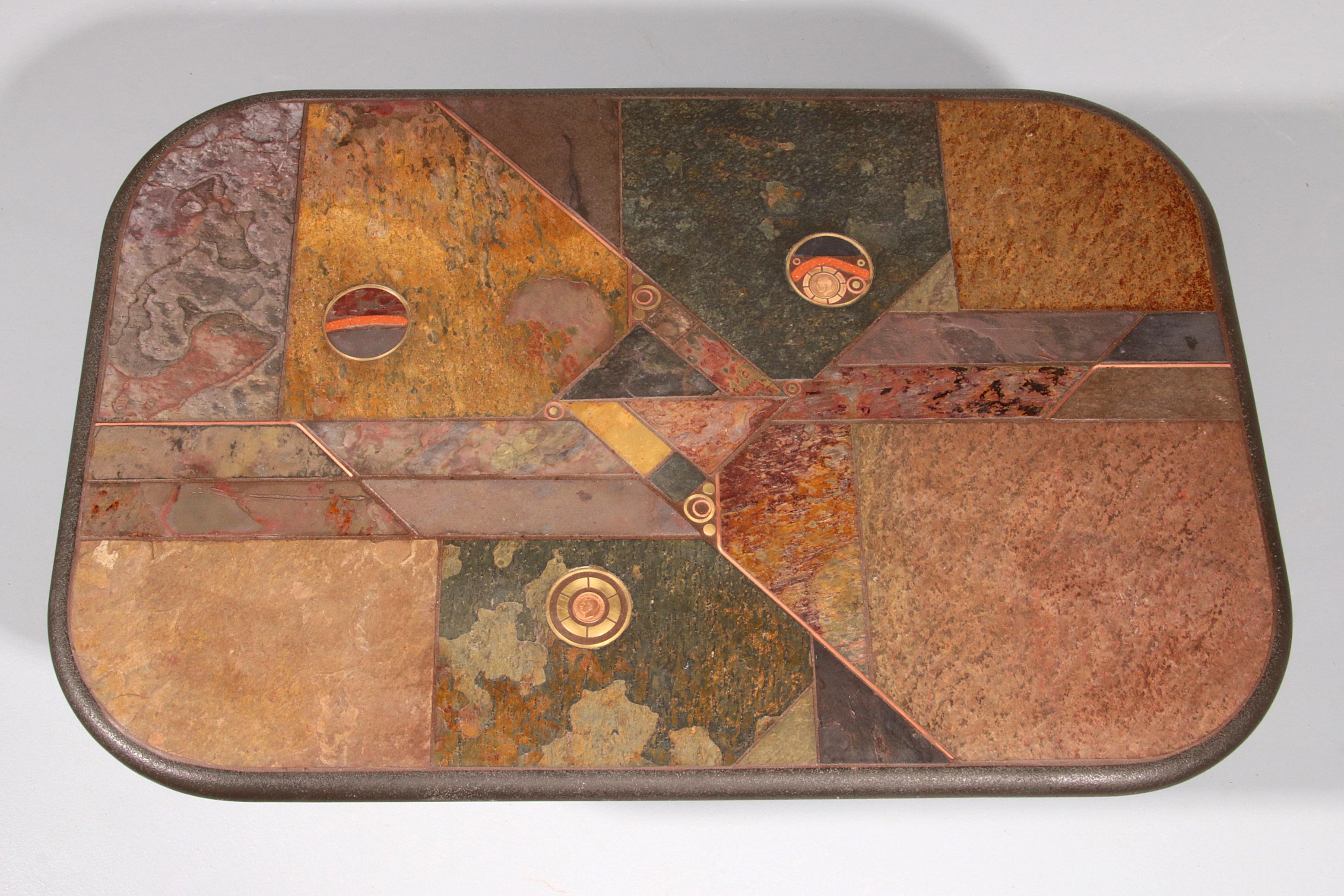 Brutalist Stone Coffee Table in the Style of Paul Kingma – Brass & Natural Stone For Sale 6