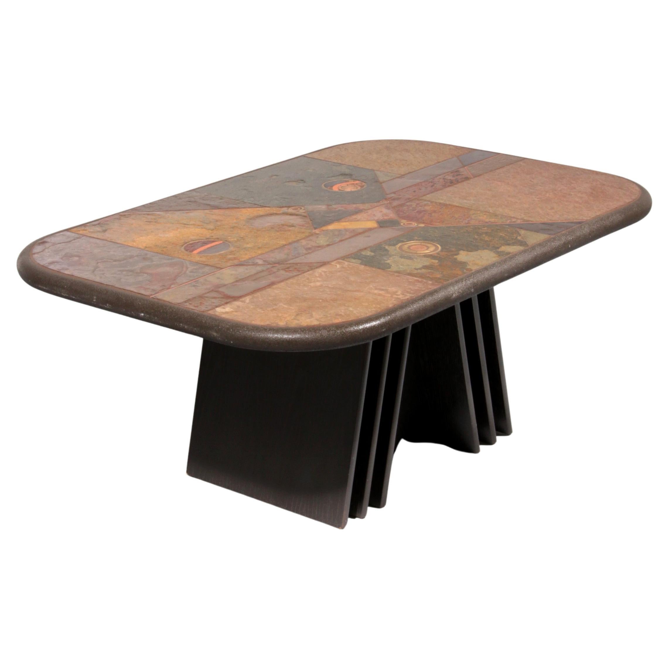 Brutalist Stone Coffee Table in the Style of Paul Kingma – Brass & Natural Stone For Sale