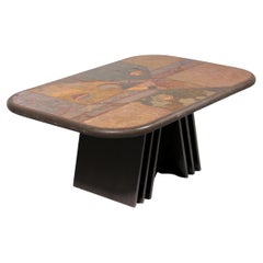 Brutalist Stone Coffee Table in the Style of Paul Kingma – Brass & Natural Stone