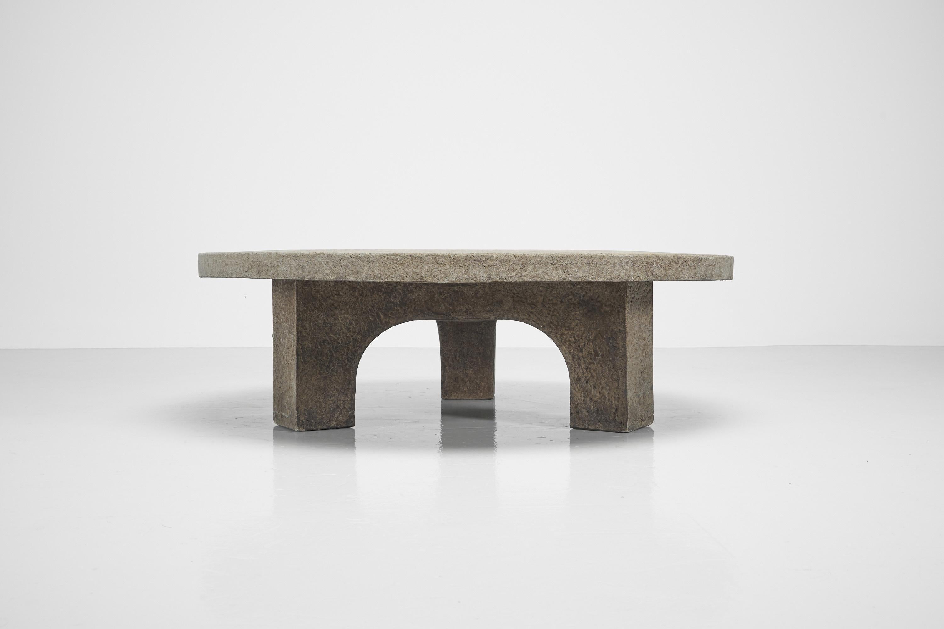 Stunning brutalist shaped coffee table, made in The Netherlands 1960s. Although we dont know who made this table, it shows a stunning design, created into perfection. It has something from the designs by Ado Chale, only made in completely