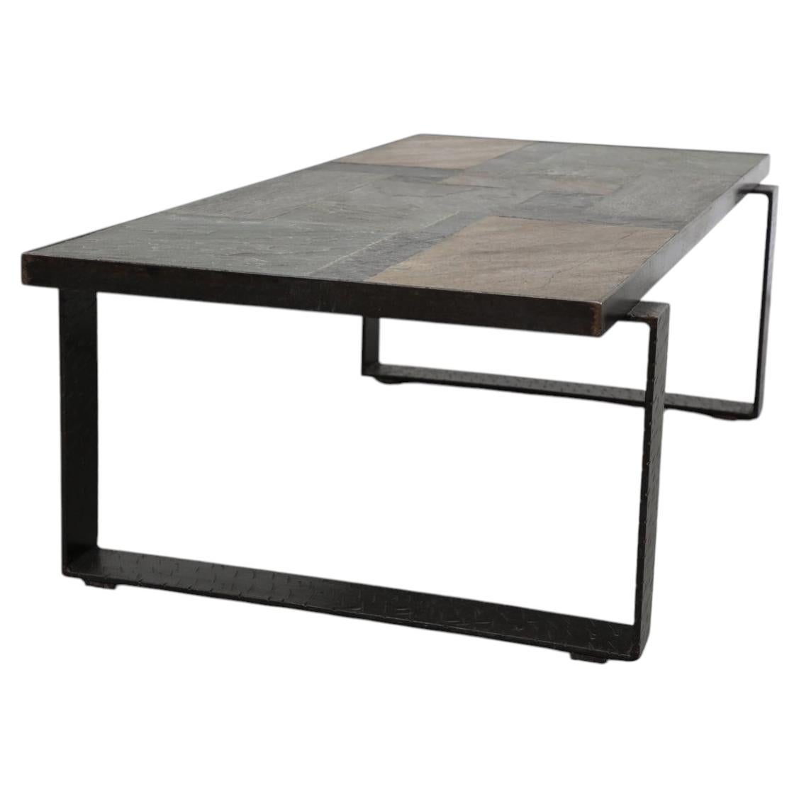 Brutalist Stone Mosaic & Steel Coffee Table, Kingma Style, 1970s For Sale