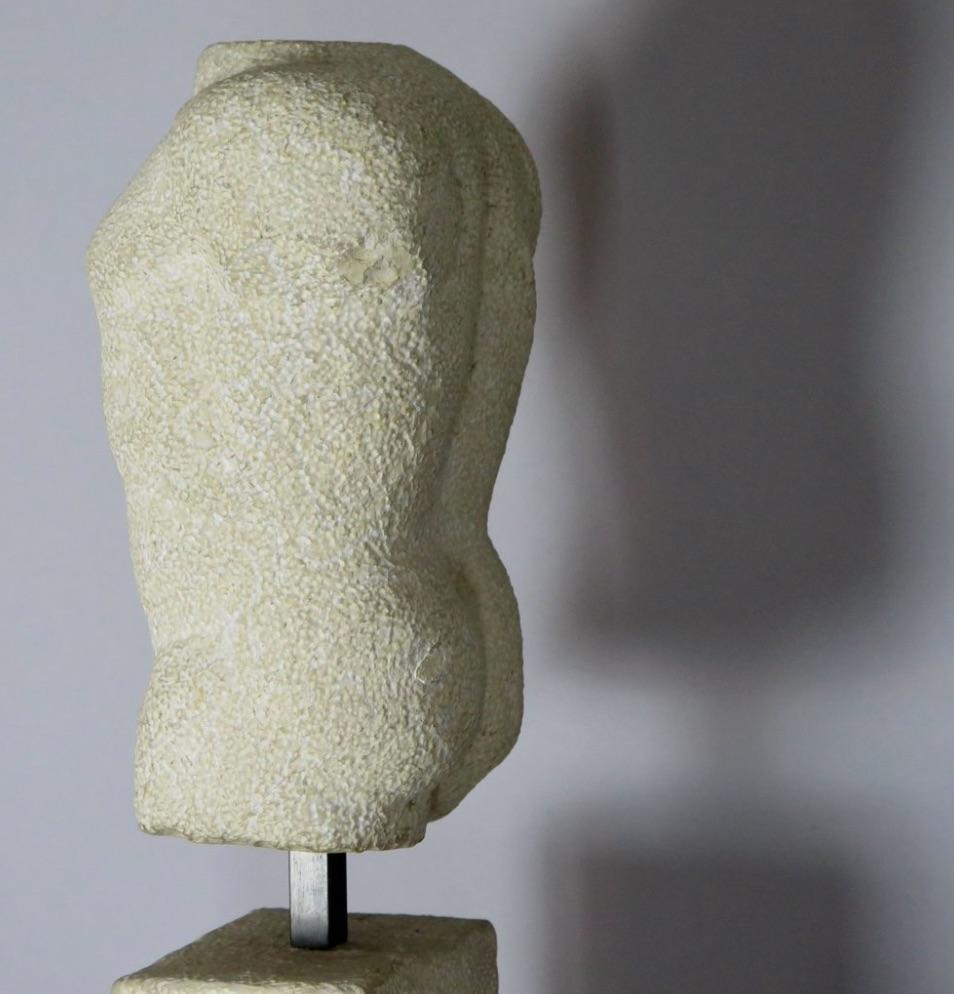 Brutalist Stone Sculpture of a Male Torso by Noëlle Favre For Sale 1