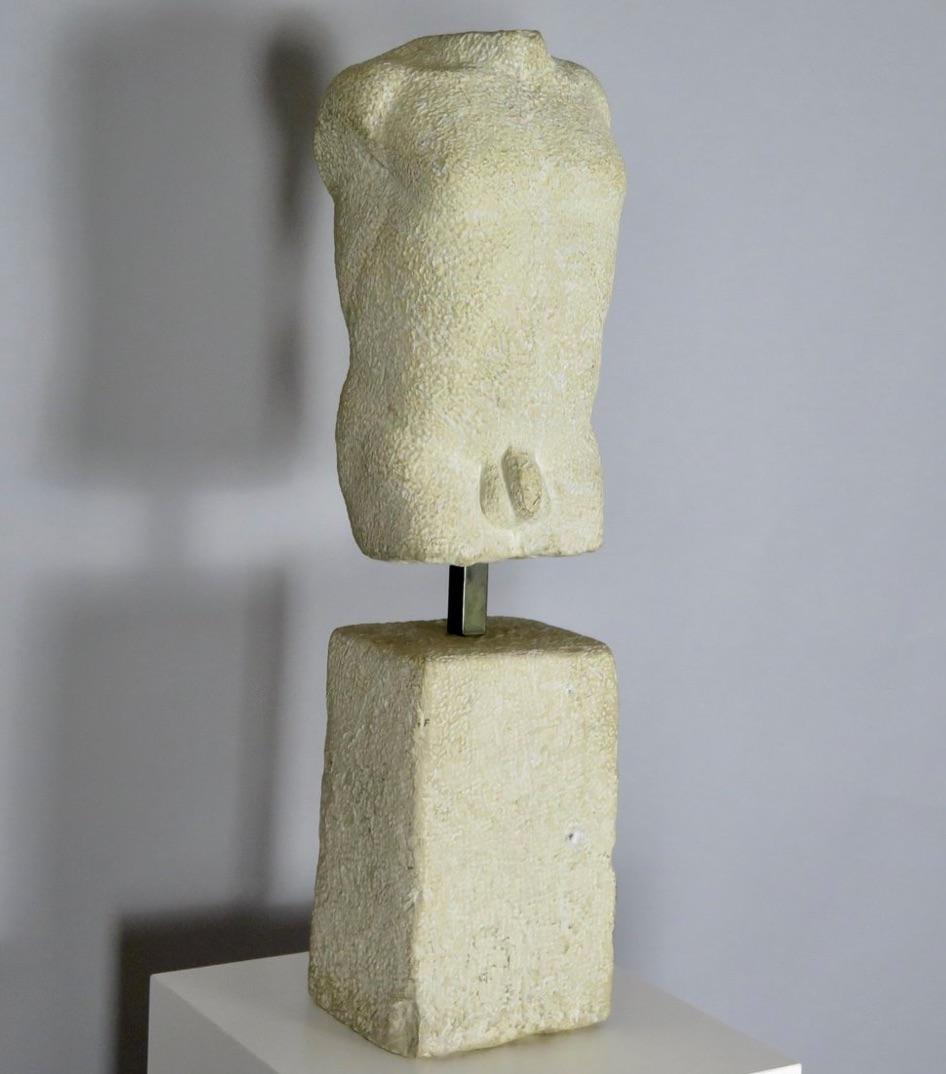 Brutalist Stone Sculpture of a Male Torso by Noëlle Favre For Sale 3
