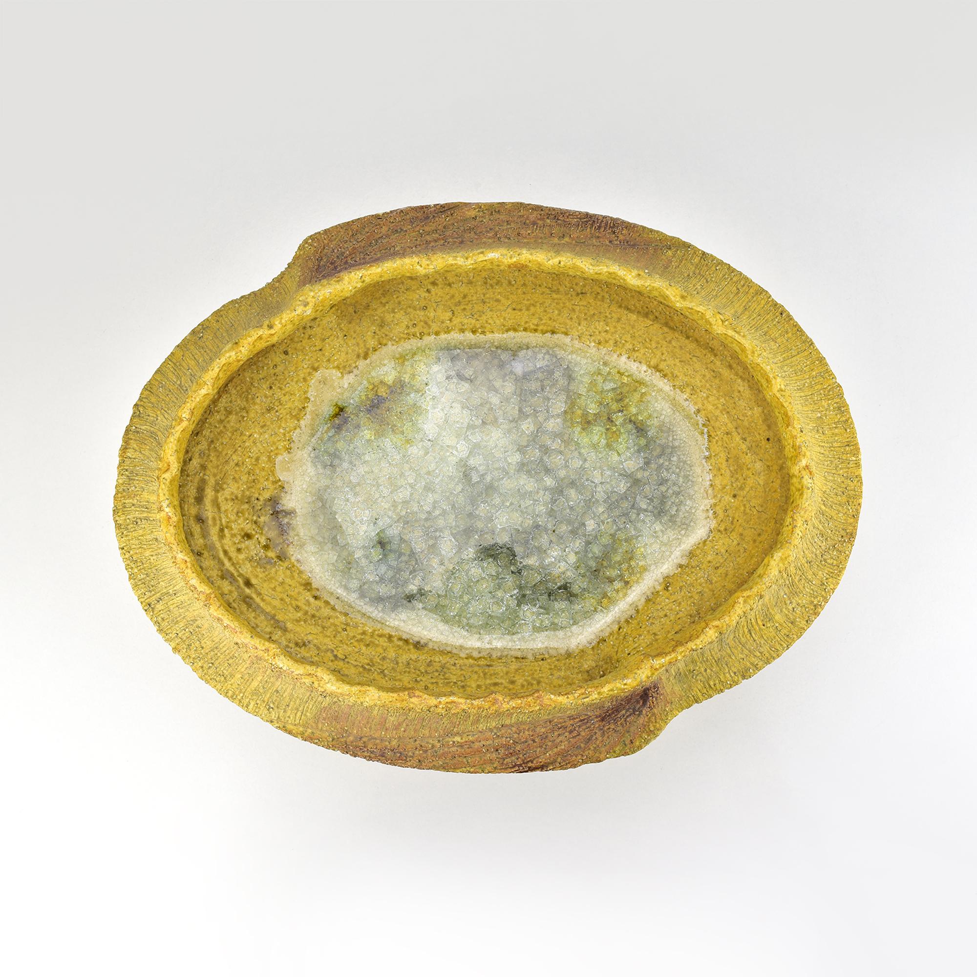 French Brutalist Stoneware Ceramic Bowl or Bonsai Planter with Crackle Glaze For Sale
