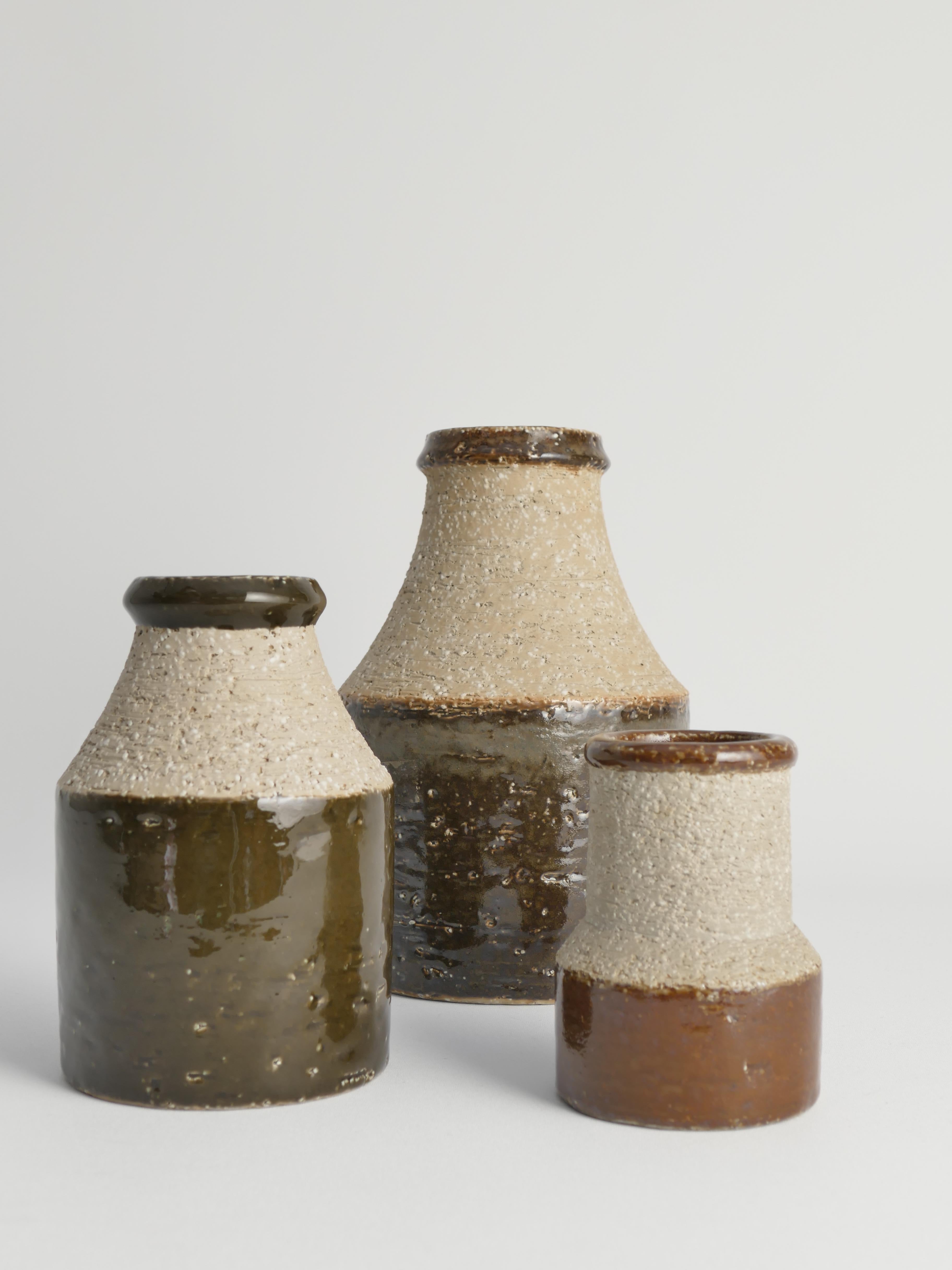 Brutalist Stoneware Vases by Hertha Bengtson for Rörstrand, 1960's, Set of 3 11