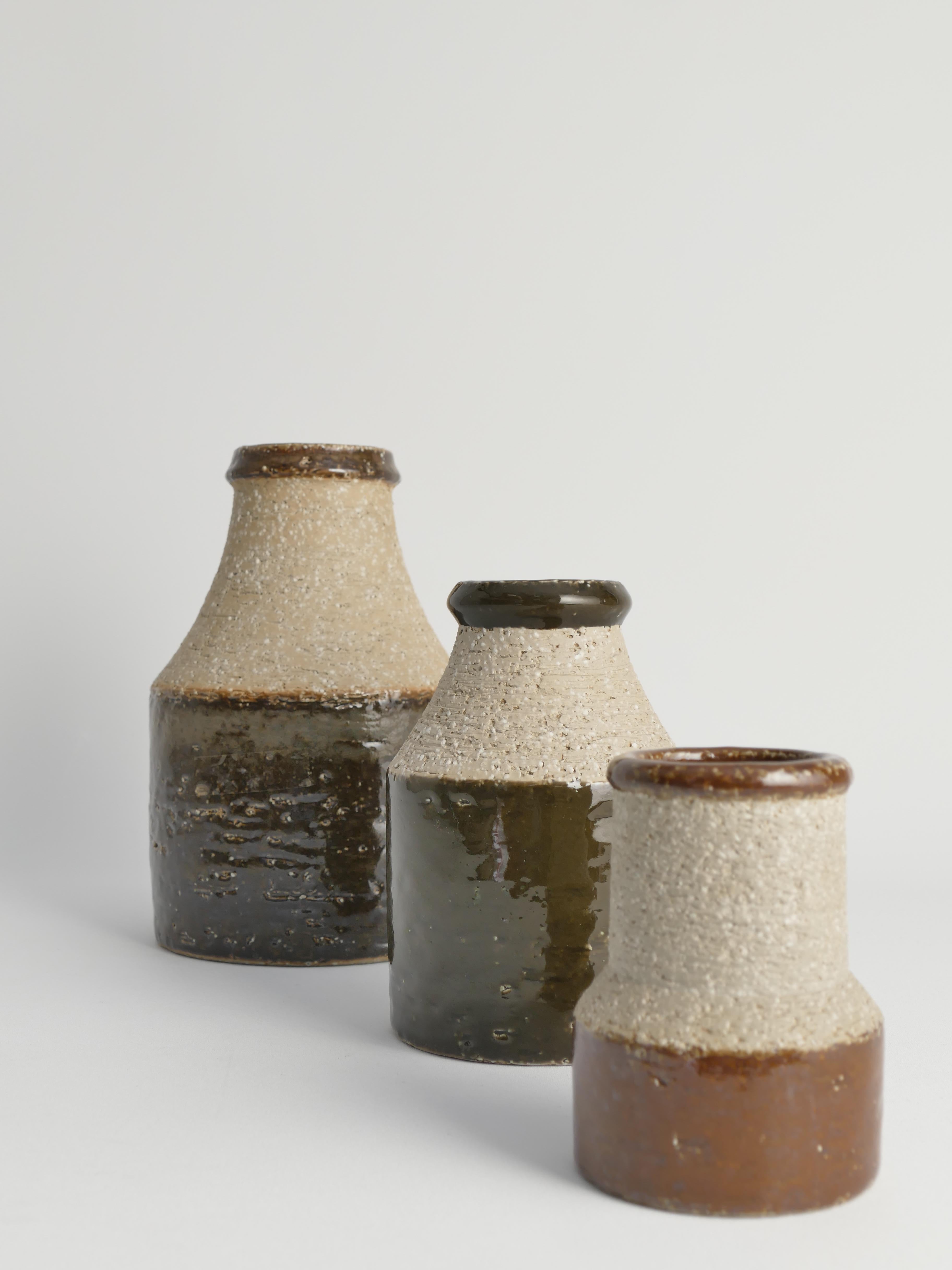 Brutalist Stoneware Vases by Hertha Bengtson for Rörstrand, 1960's, Set of 3 12